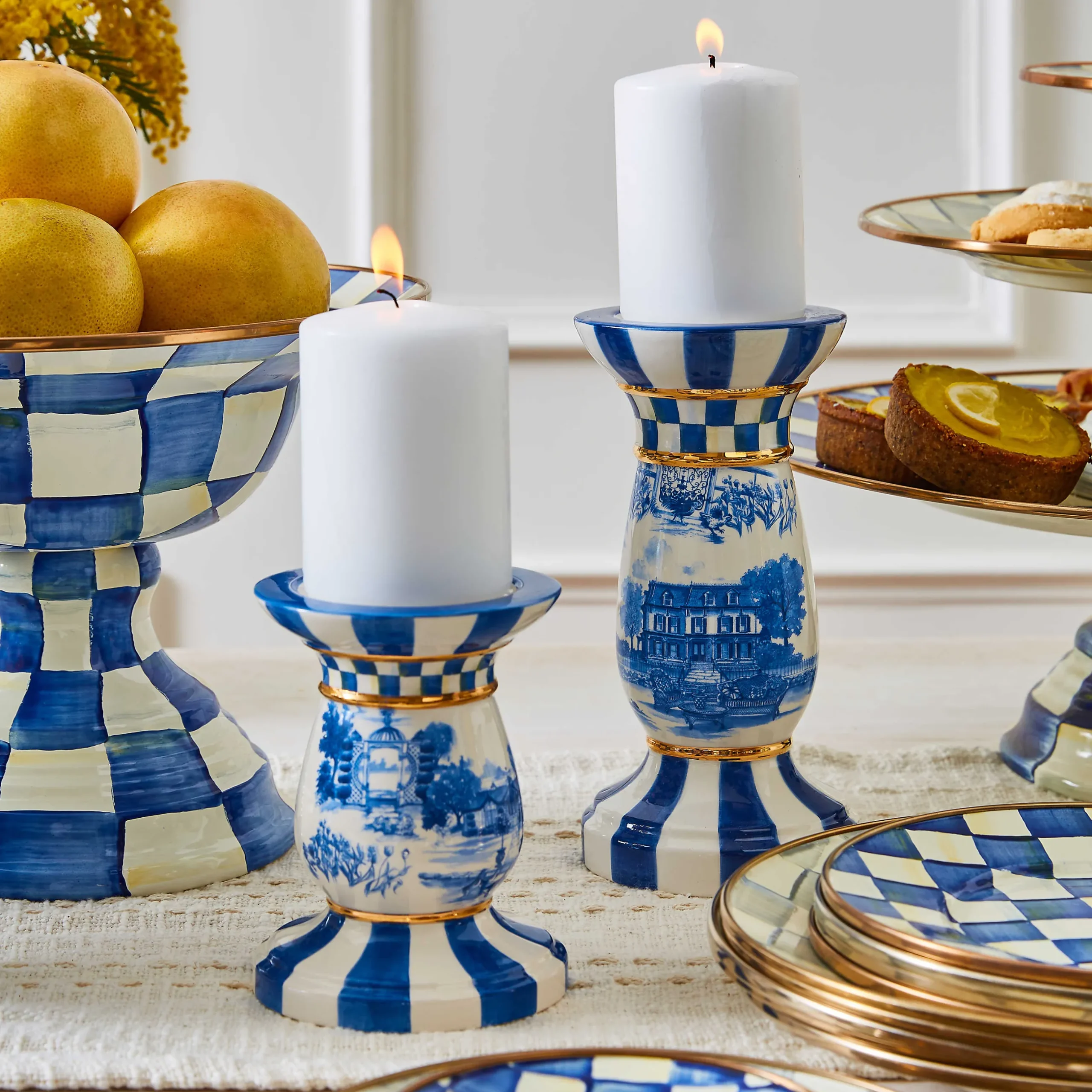 Room Accents|Table Accessories|MacKenzie-Childs Royal Toile Short Pillar Candle Holder