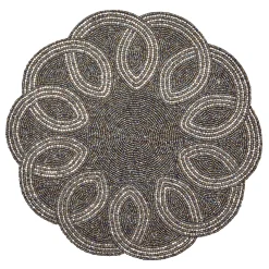 Table Accessories|MacKenzie-Childs Scalloped Black  Silver Beaded Placemat