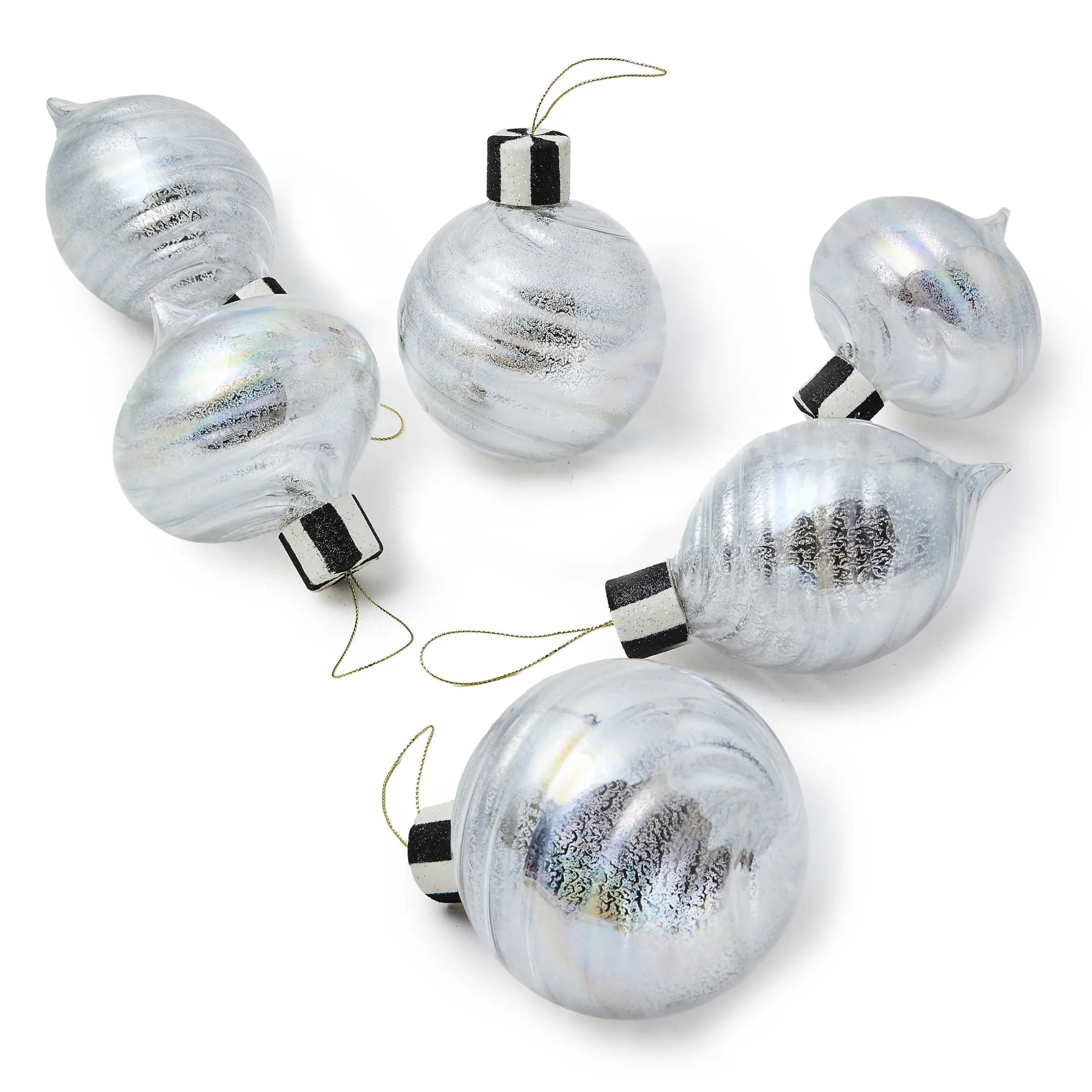 Holiday|MacKenzie-Childs Silver Mercury Glass Assorted Ornaments, Set of 6