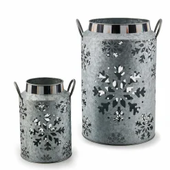 Outdoor|MacKenzie-Childs Snowflake Large Galvanized Metal Lantern