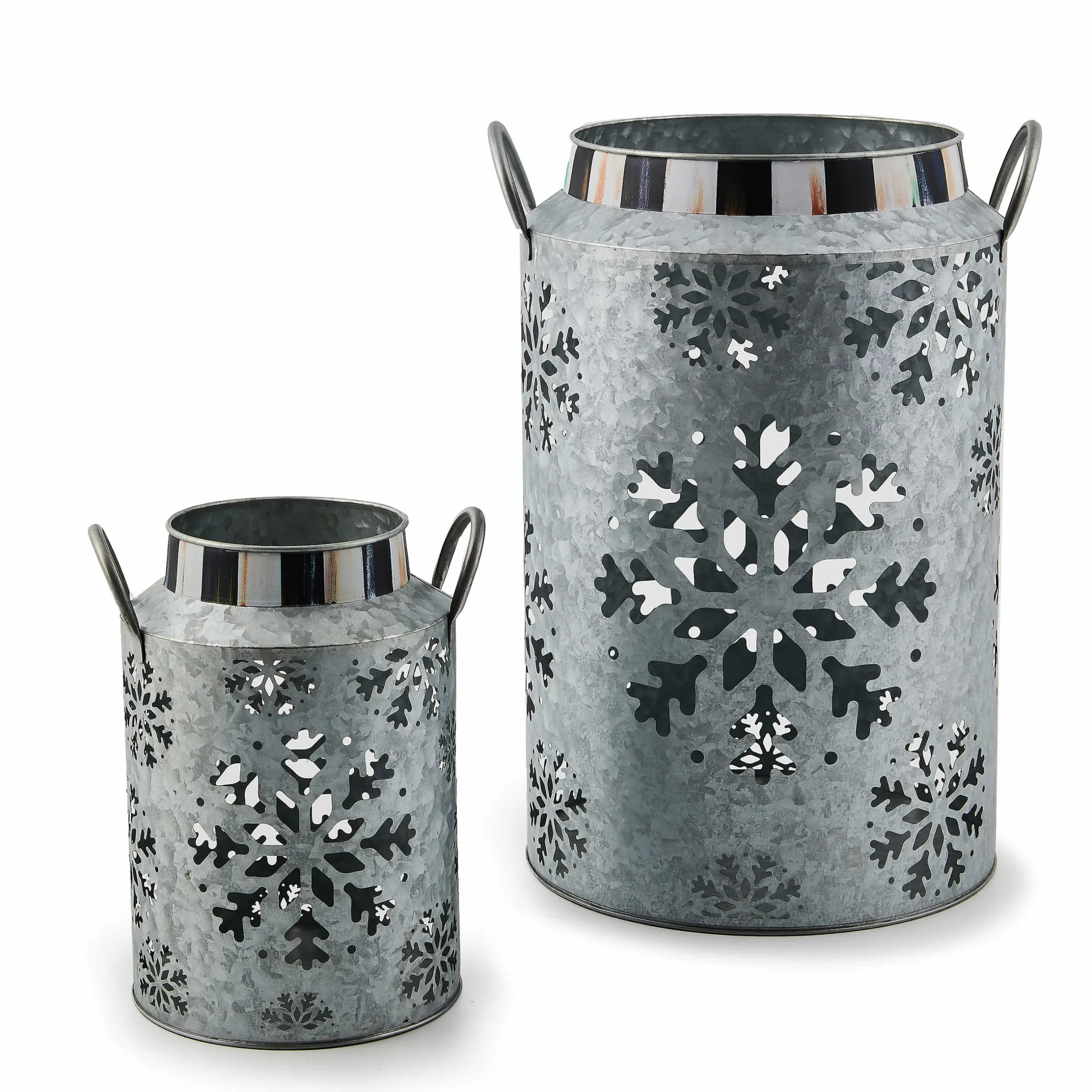 Outdoor|MacKenzie-Childs Snowflake Large Galvanized Metal Lantern