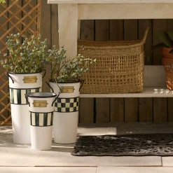 Spring|Outdoor|MacKenzie-Childs Spectator Galvanized Flower Buckets, Set of 3