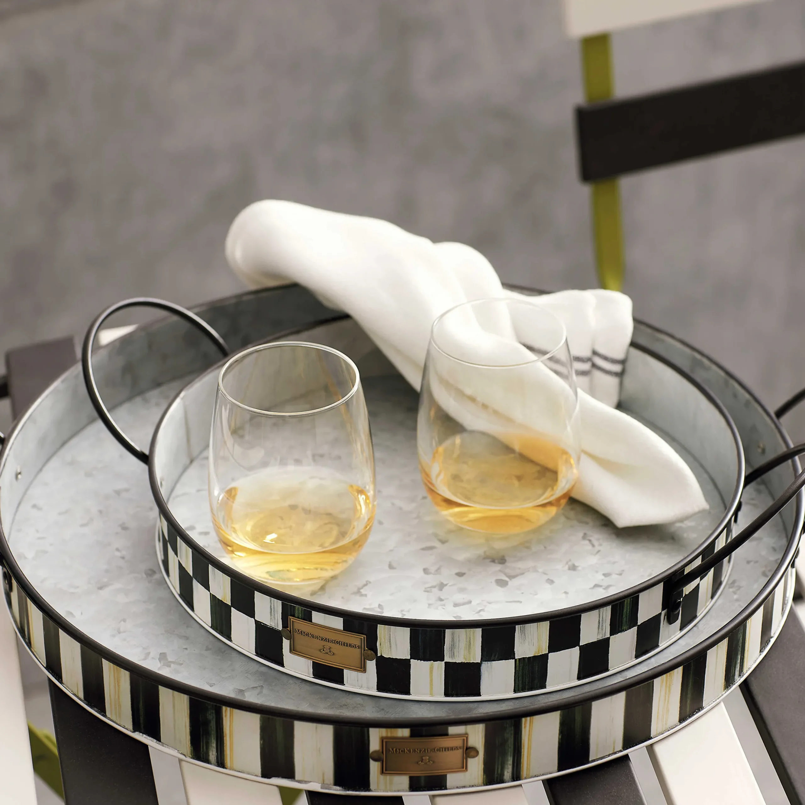Bar Entertaining|Serveware|MacKenzie-Childs Spectator Galvanized Serving Trays, Set of 2