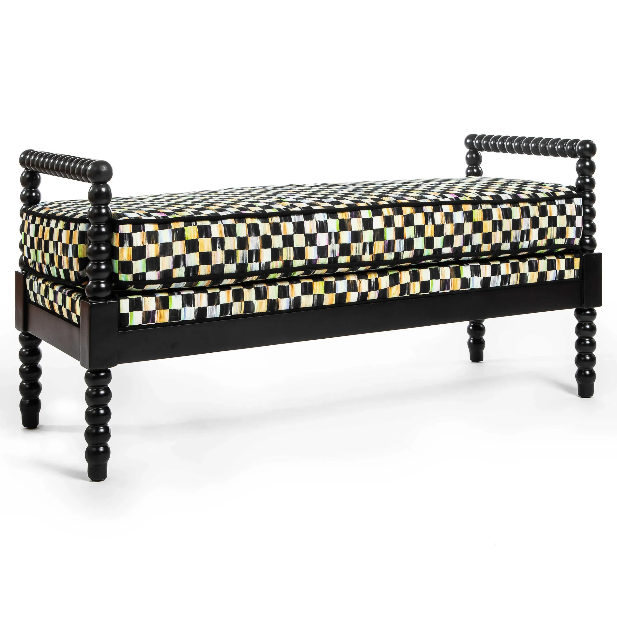 Outdoor|Spring|MacKenzie-Childs Spindle Check Outdoor Bench