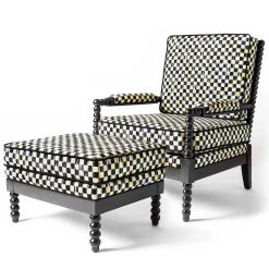 Outdoor|Spring|MacKenzie-Childs Spindle Check Outdoor Ottoman