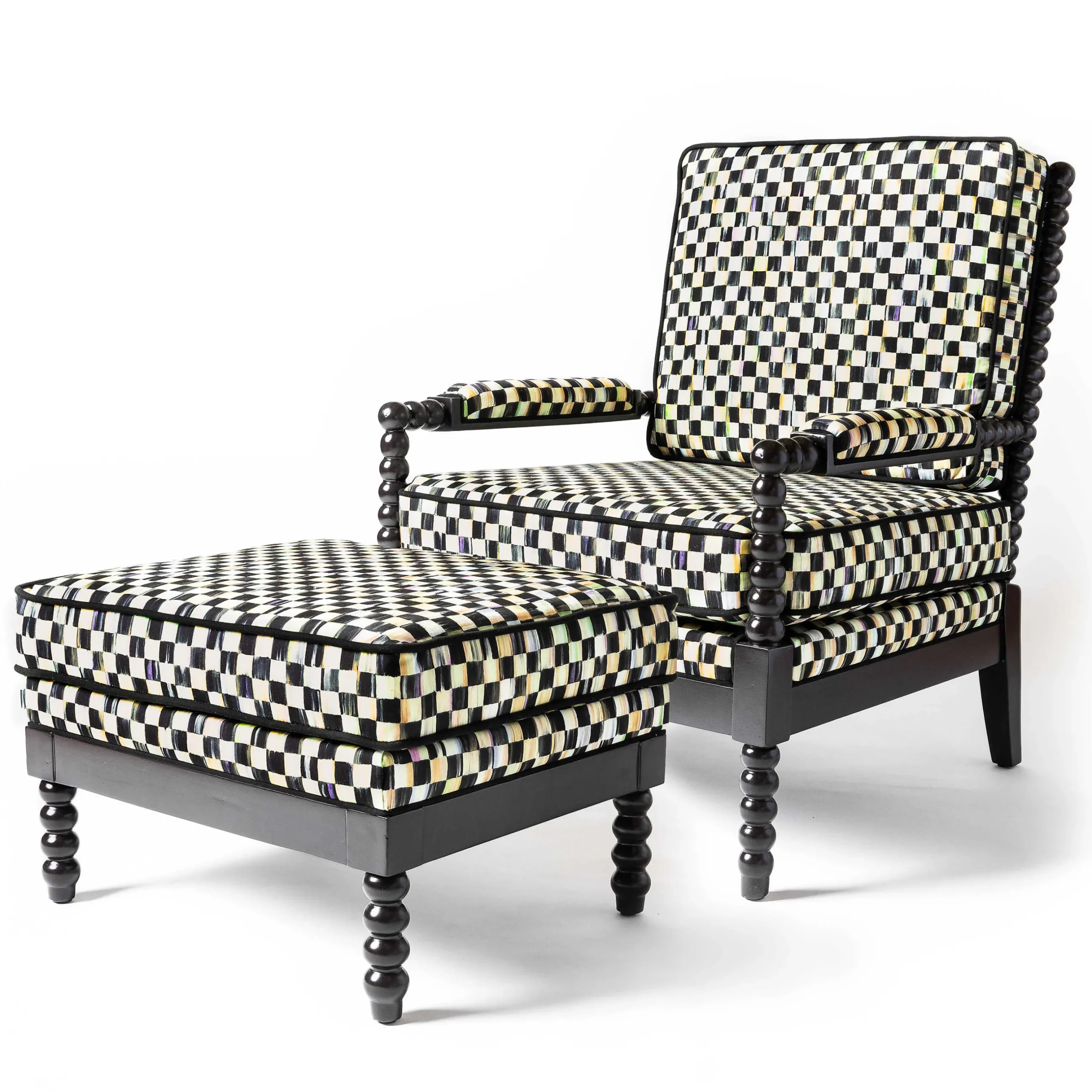 Outdoor|Spring|MacKenzie-Childs Spindle Check Outdoor Ottoman