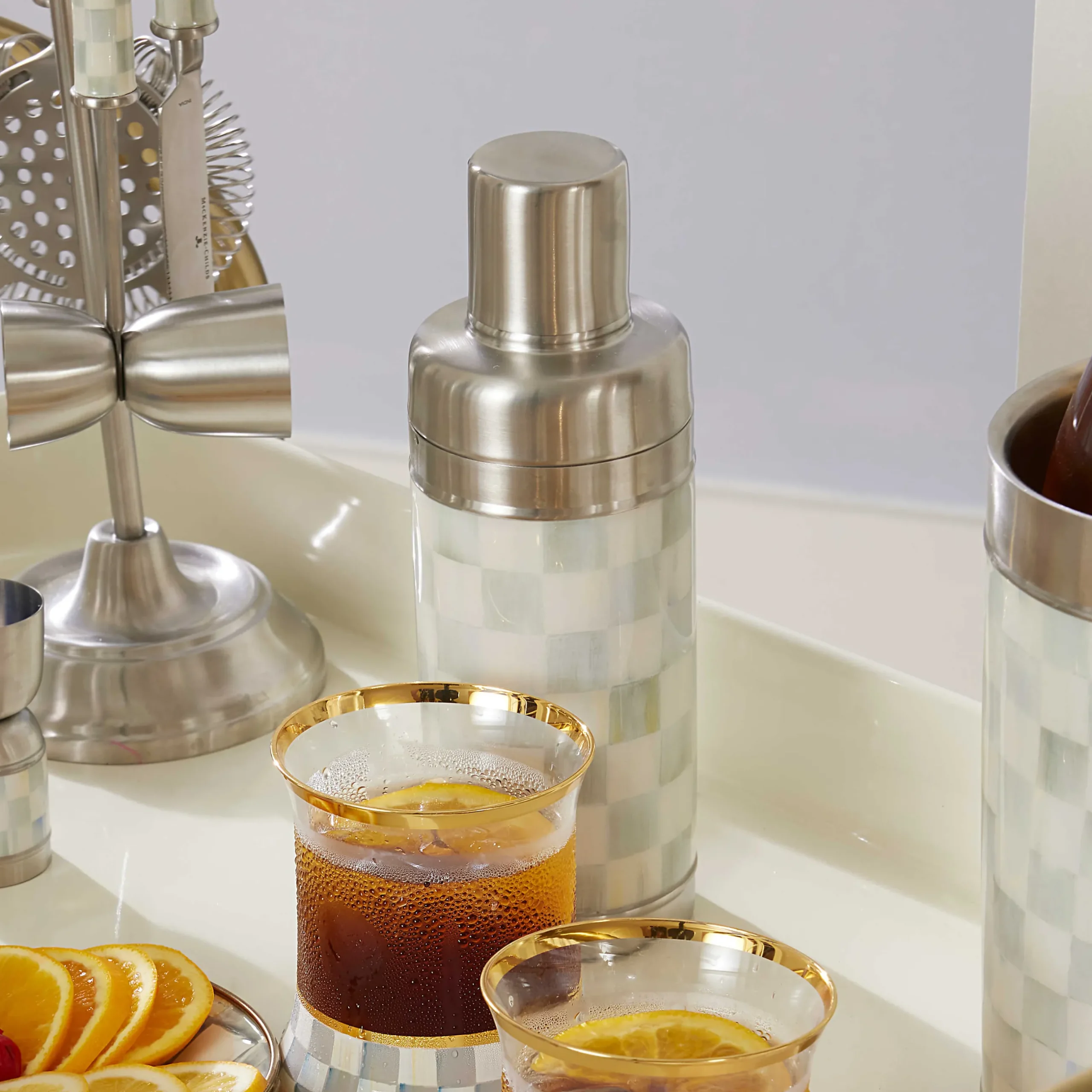 Fall Entertaining|Bar Entertaining|MacKenzie-Childs Sterling Check 3260 Cocktail Shaker