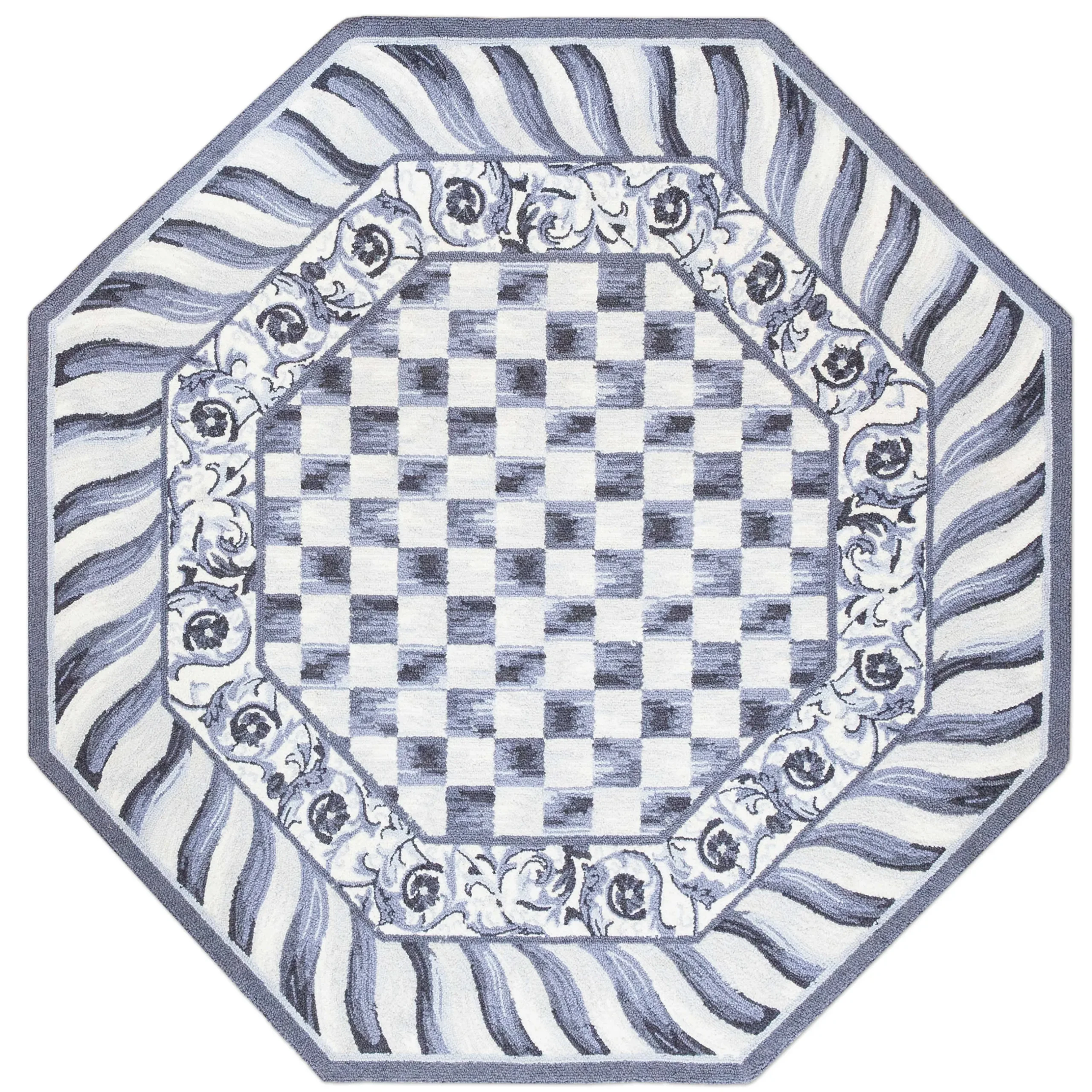 Rugs|MacKenzie-Childs Sterling Check 6' Octagon Rug