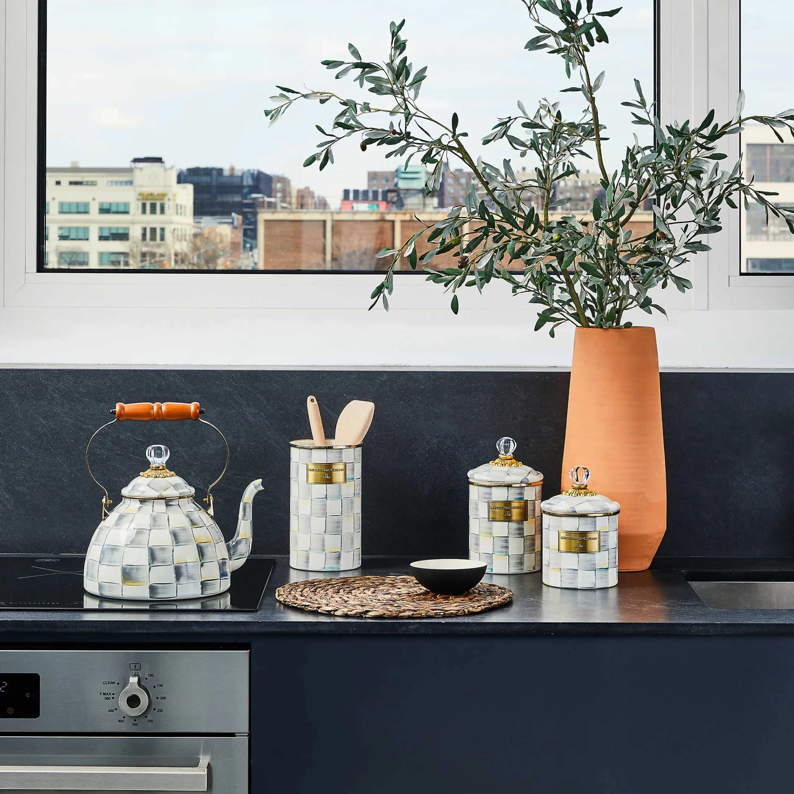 Fall Entertaining|Tea Kettles|MacKenzie-Childs Sterling Check 3 Quart Tea Kettle