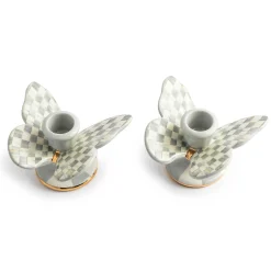 Spring|Candles & Fragrances|MacKenzie-Childs Sterling Check Butterfly Candle Holders, Set of 2