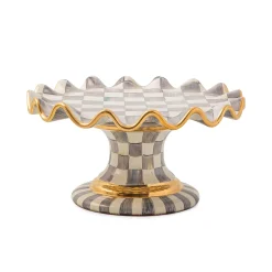 Serveware|MacKenzie-Childs Sterling Check Ceramic Fluted Cake Stand