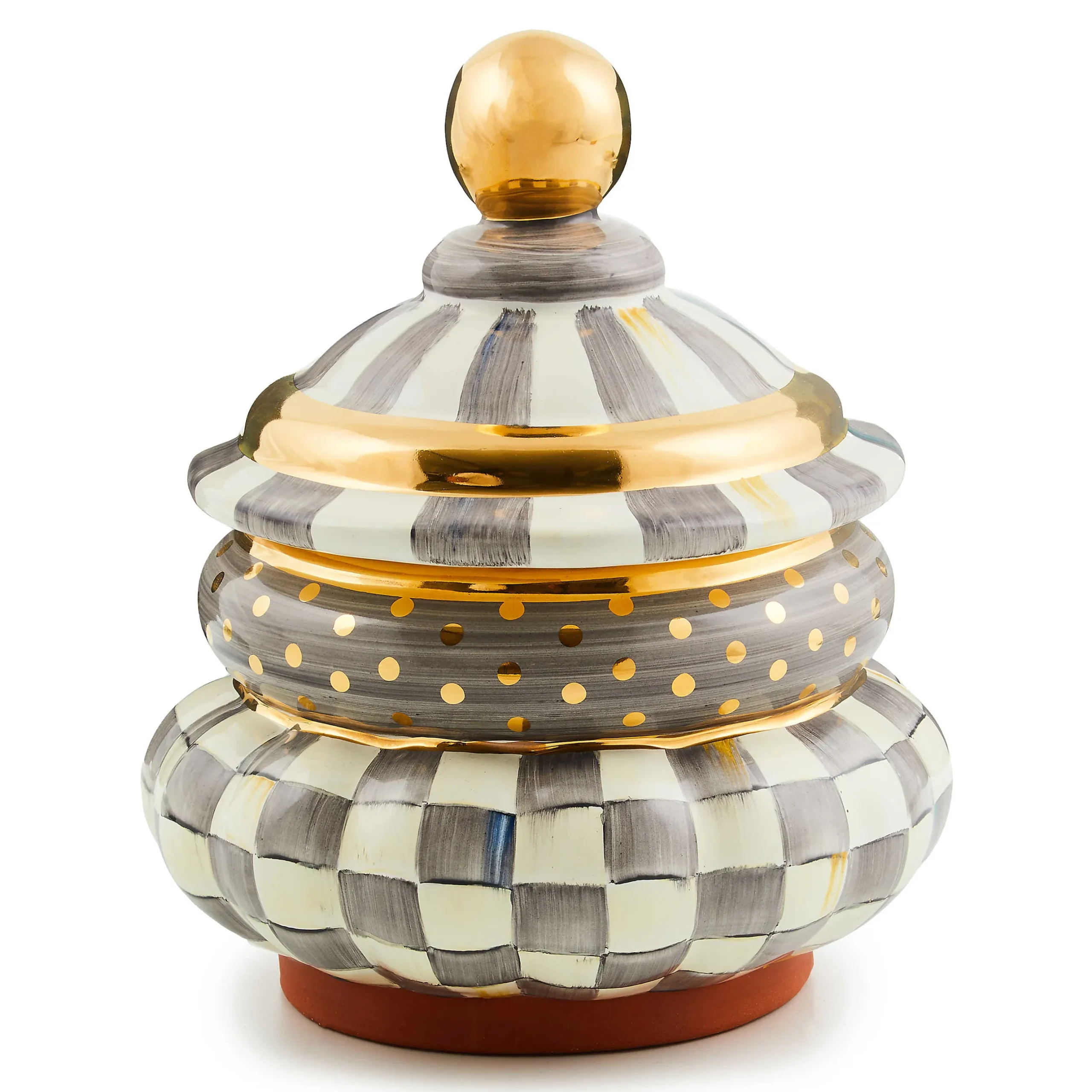 Kitchen Storage & Organization|MacKenzie-Childs Sterling Check Ceramic Groovy Canister
