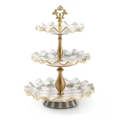 Bar Entertaining|Serveware|MacKenzie-Childs Sterling Check Ceramic Three Tier Sweet Stand