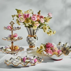 Bar Entertaining|Serveware|MacKenzie-Childs Sterling Check Ceramic Three Tier Sweet Stand