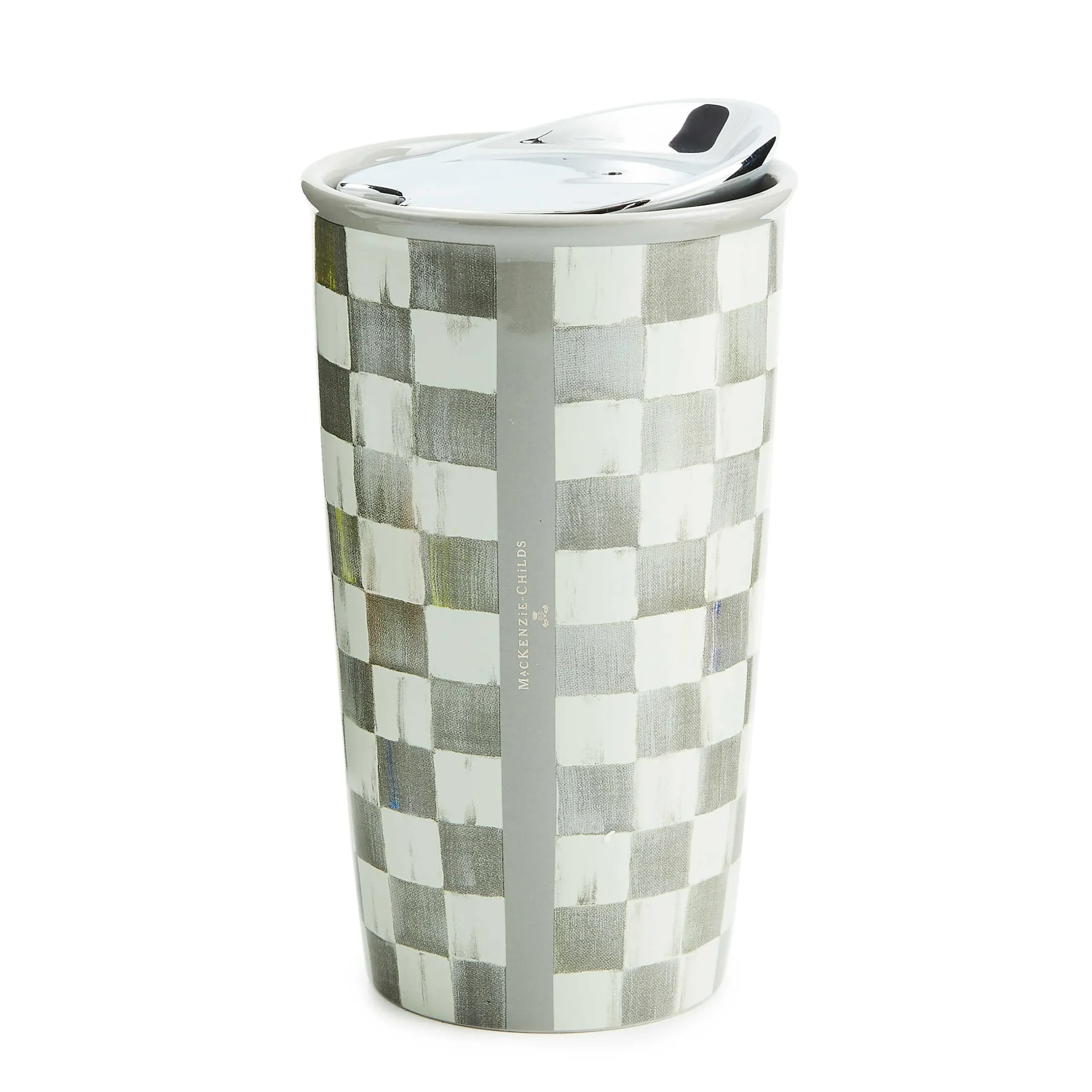 Accessories|The Coffee Shop|MacKenzie-Childs Sterling Check Ceramic Travel Cup