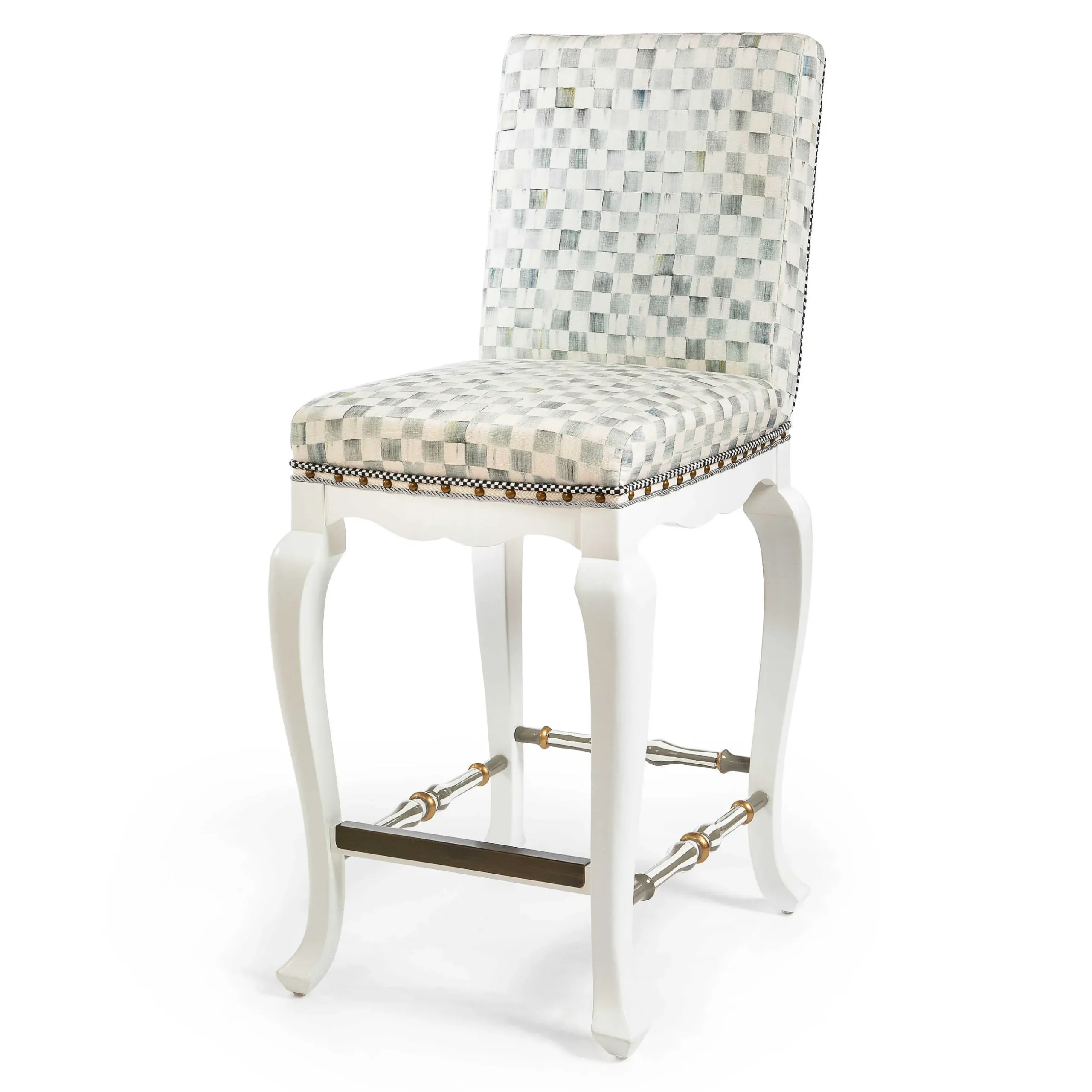 Dining Room & Kitchen|MacKenzie-Childs Sterling Check Counter Stool with Back
