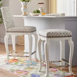 Dining Room & Kitchen|MacKenzie-Childs Sterling Check Counter Stool with Back