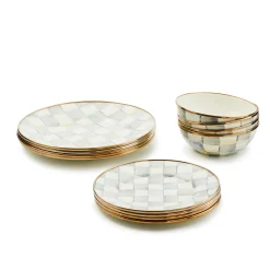 Kitchen & Dining Sets|Dinnerware & Flatware|MacKenzie-Childs Sterling Check Dinnerware 12pc Complete Set