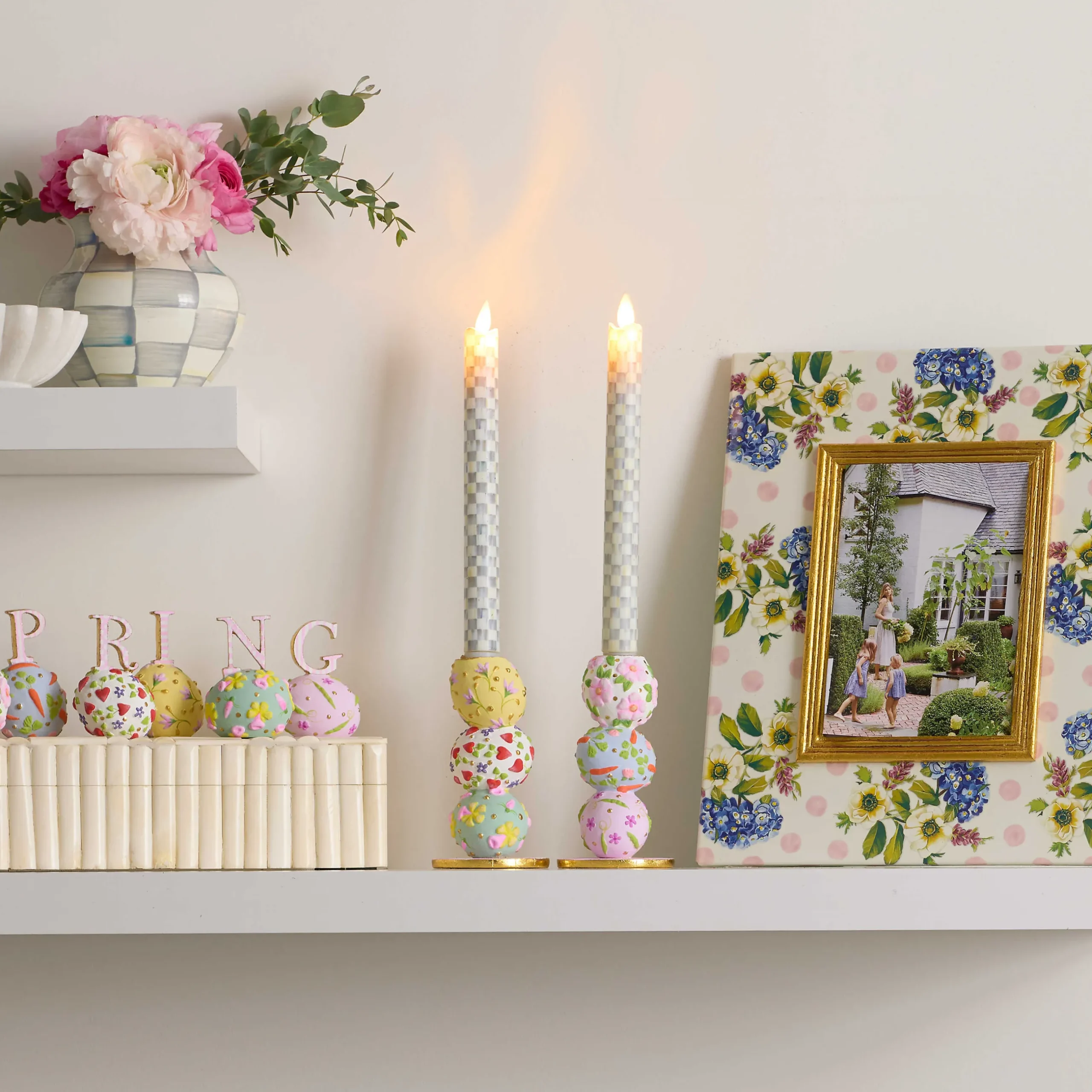 Holiday|Candles & Fragrances|MacKenzie-Childs Sterling Check Flicker Dinner Candles, Set of 2