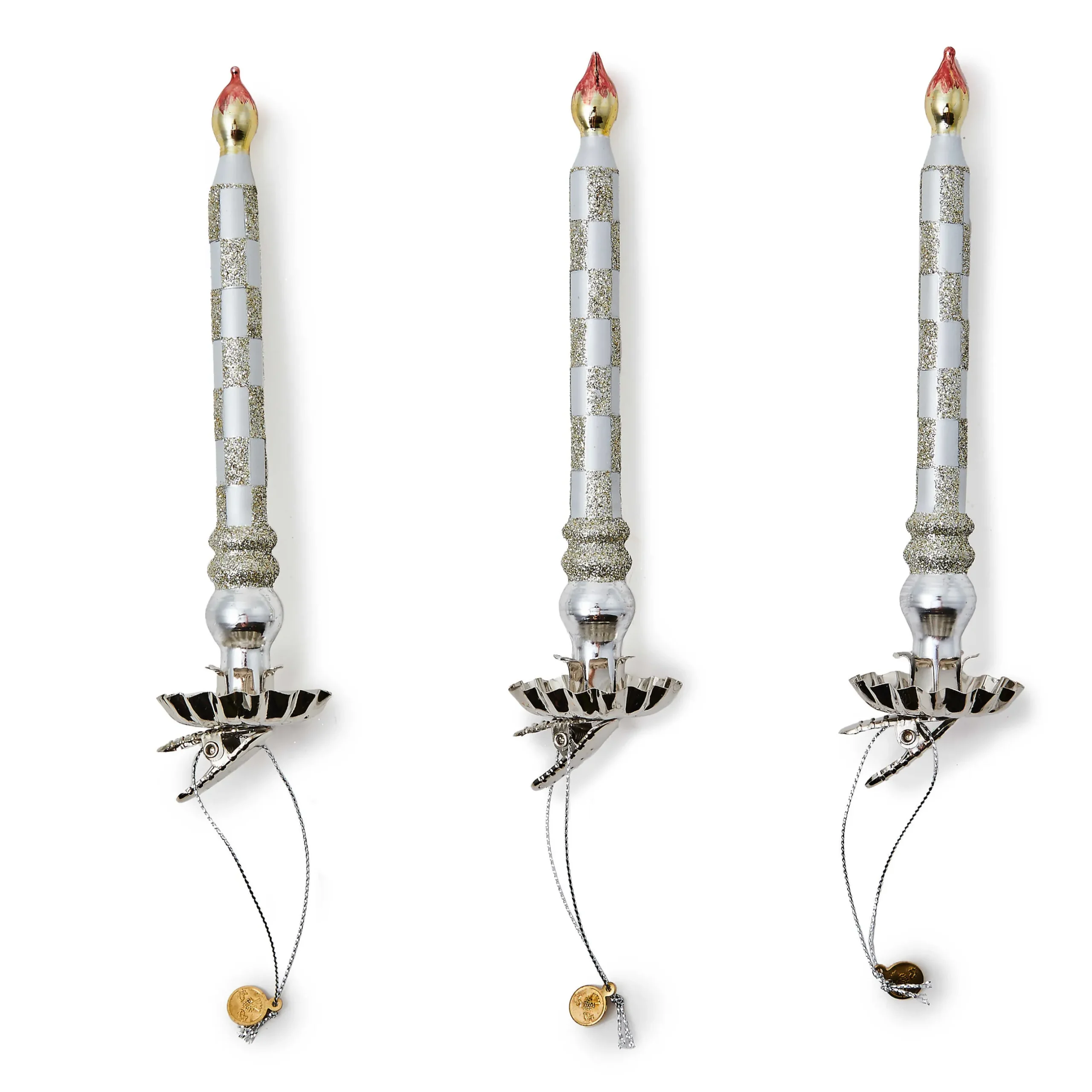 Decor Sets|Room Accents|MacKenzie-Childs Sterling Check Glass Candle Clips, Set of 3