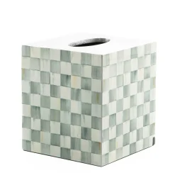 Bath & Bath Accessories|MacKenzie-Childs Sterling Check Lacquer Boutique Tissue Box Cover