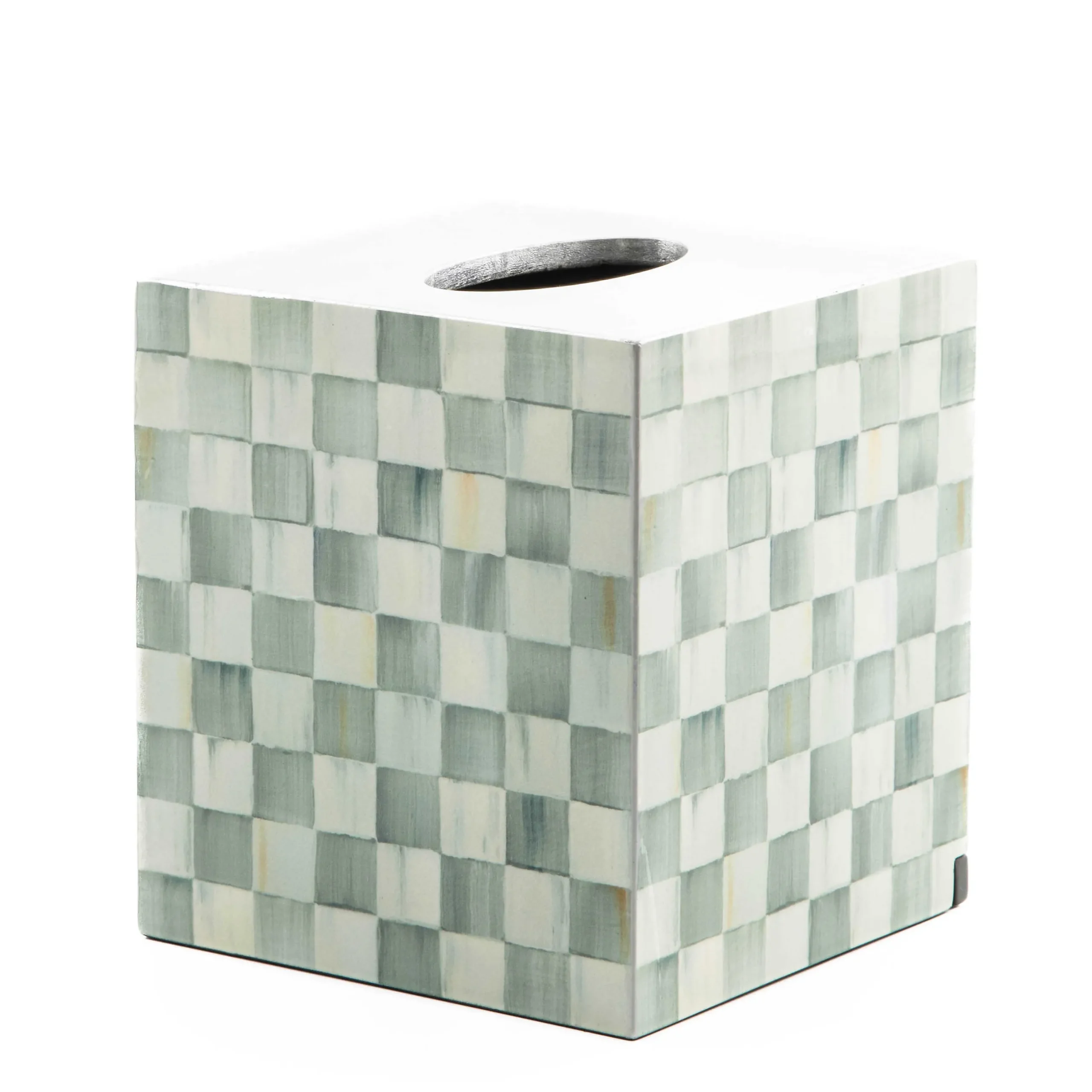 Bath & Bath Accessories|MacKenzie-Childs Sterling Check Lacquer Boutique Tissue Box Cover