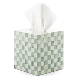 Bath & Bath Accessories|MacKenzie-Childs Sterling Check Lacquer Boutique Tissue Box Cover