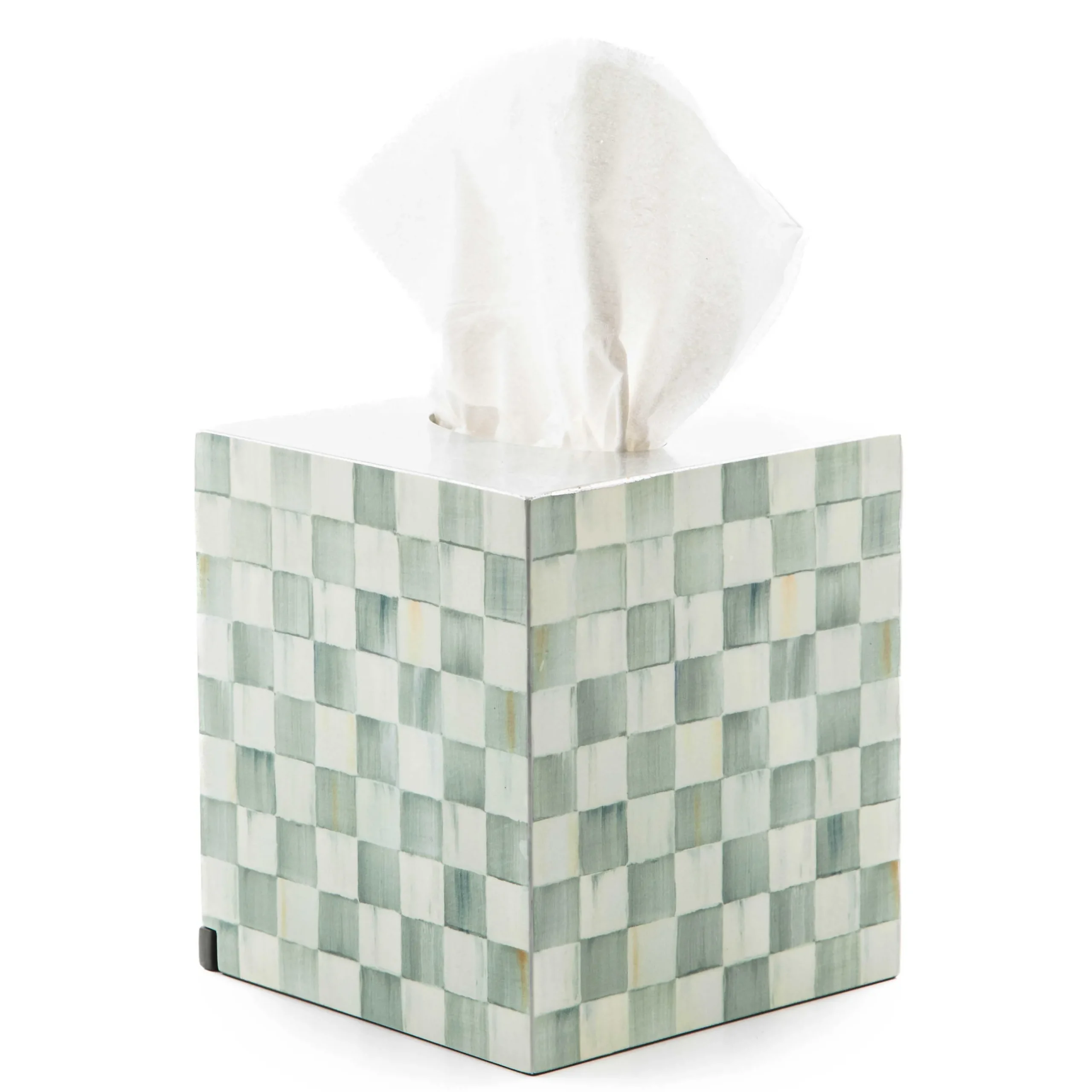 Bath & Bath Accessories|MacKenzie-Childs Sterling Check Lacquer Boutique Tissue Box Cover