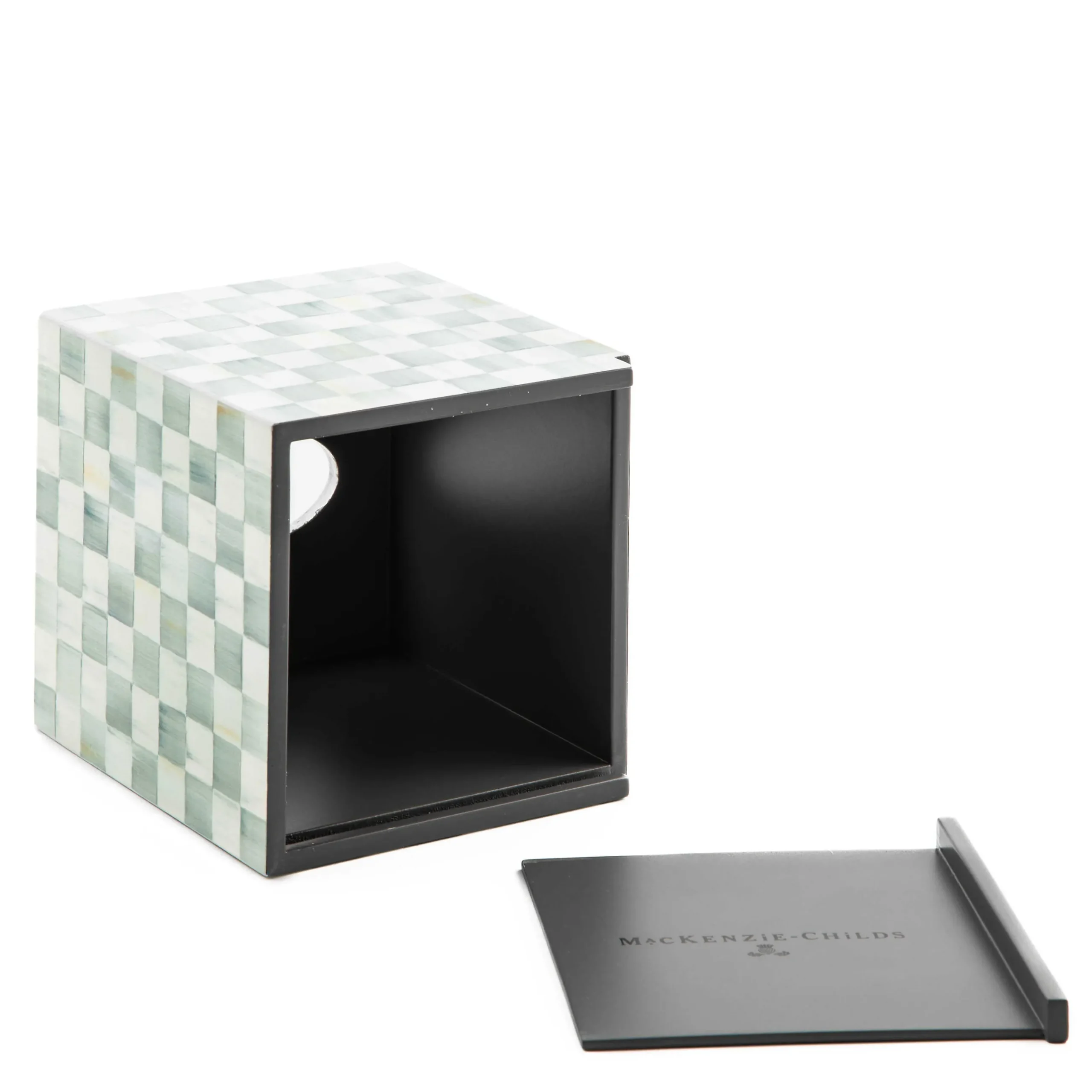 Bath & Bath Accessories|MacKenzie-Childs Sterling Check Lacquer Boutique Tissue Box Cover