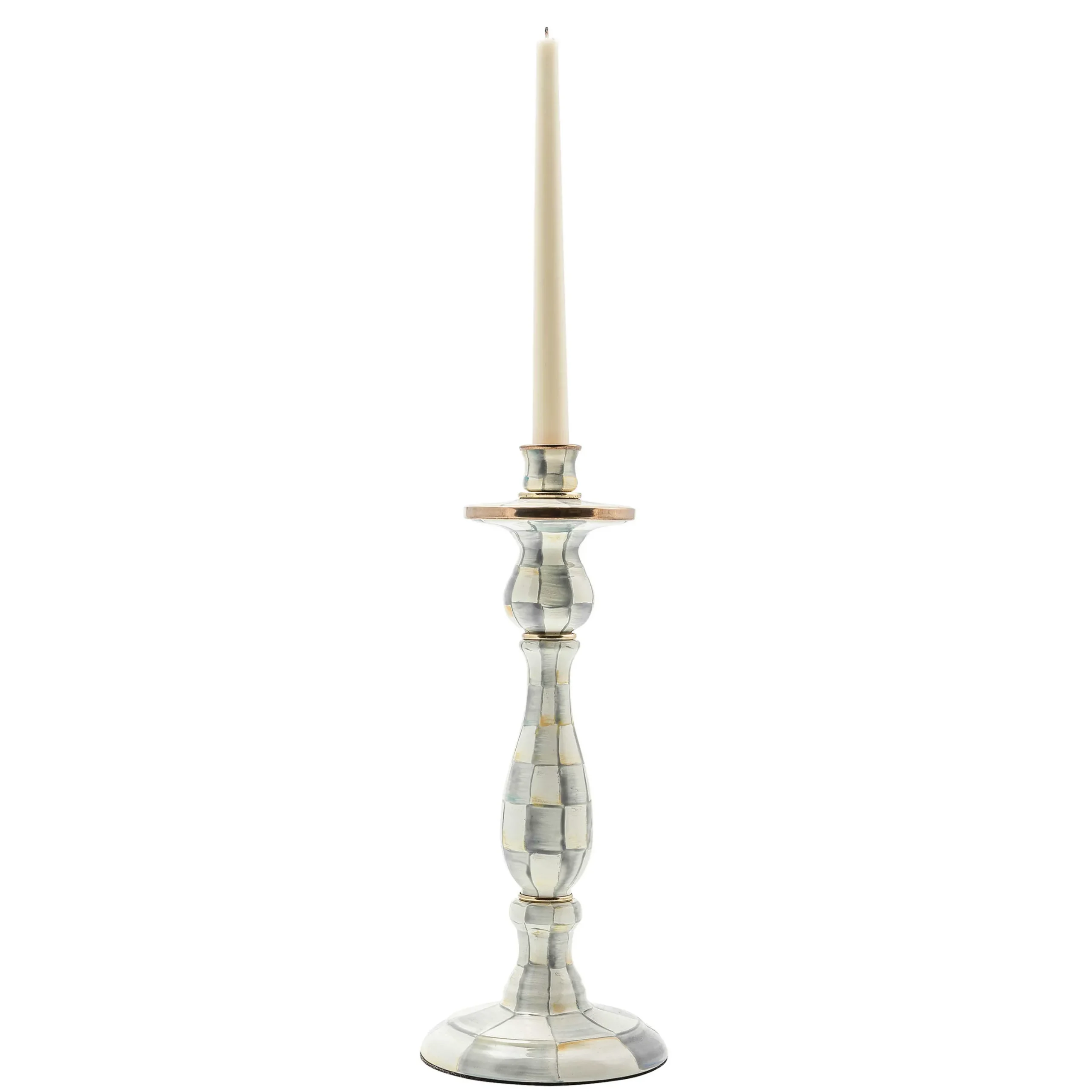 Candles & Fragrances|MacKenzie-Childs Sterling Check Large Enamel Candlestick