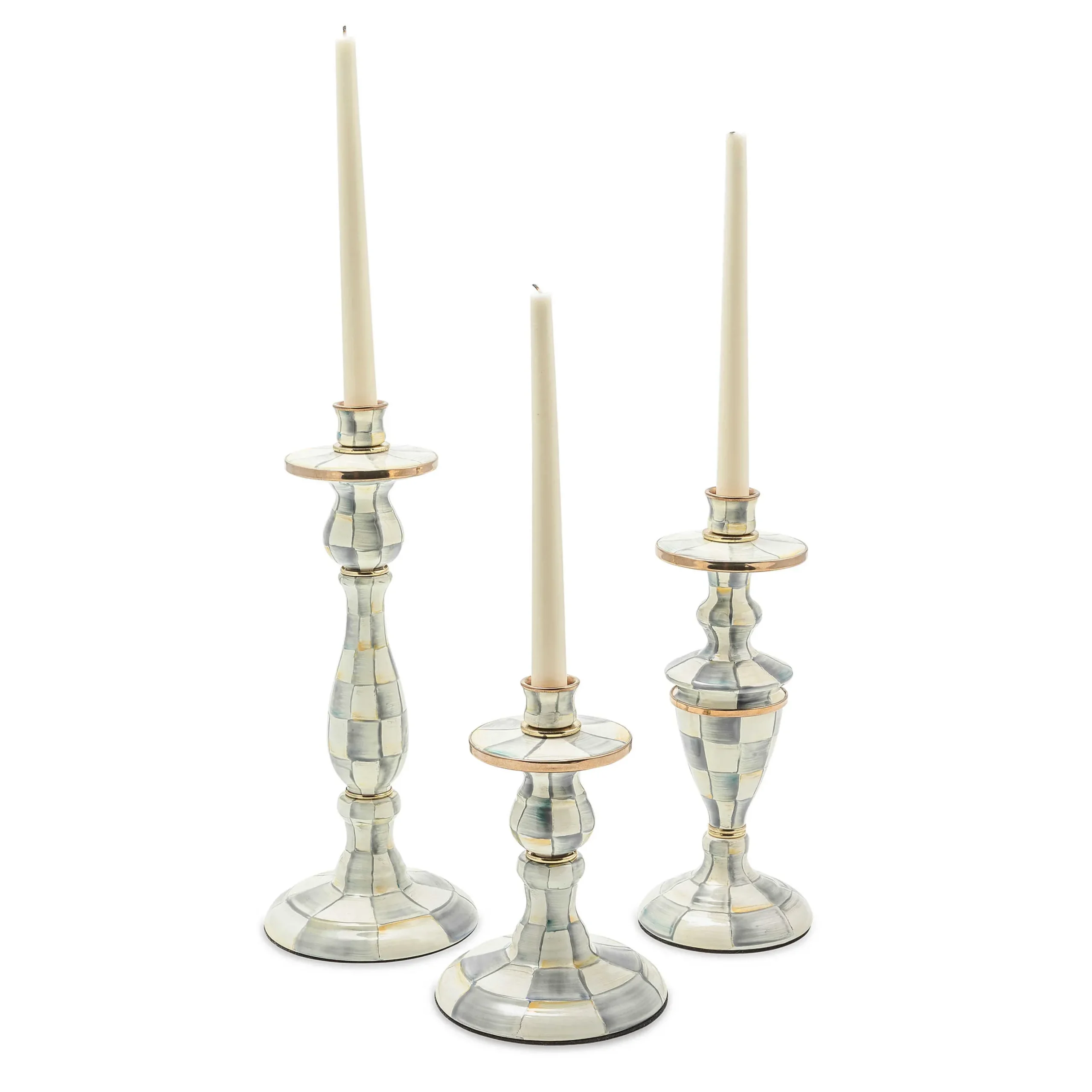 Candles & Fragrances|MacKenzie-Childs Sterling Check Large Enamel Candlestick