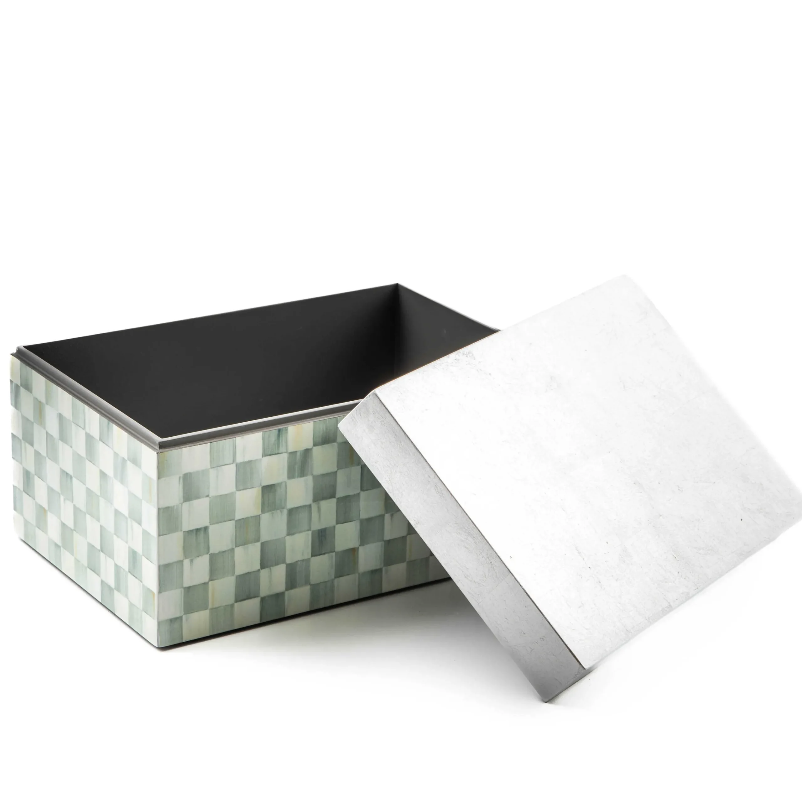Bath & Bath Accessories|MacKenzie-Childs Sterling Check Large Lacquer Decorative Box with Silver Lid