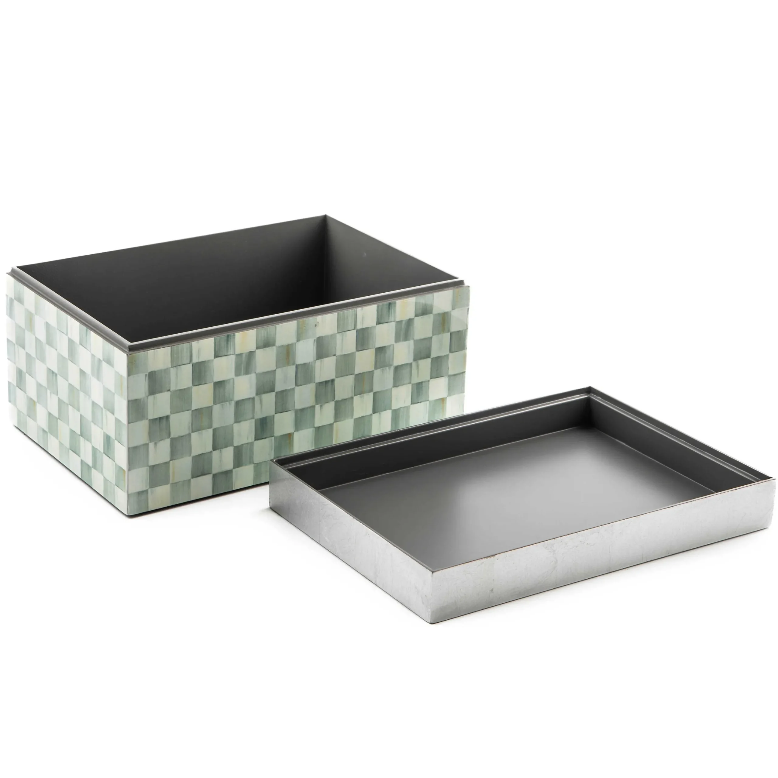 Bath & Bath Accessories|MacKenzie-Childs Sterling Check Large Lacquer Decorative Box with Silver Lid
