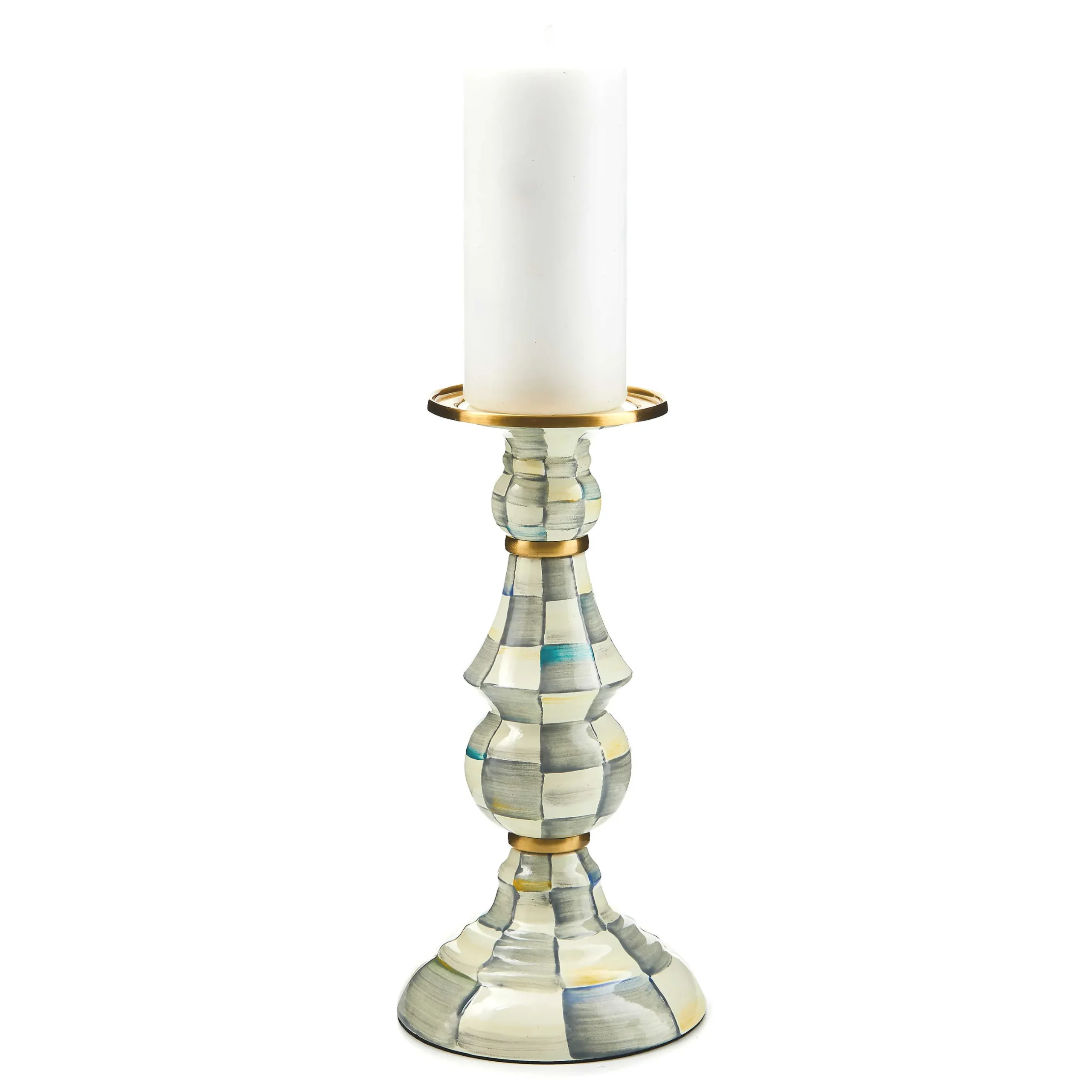 Candles & Fragrances|MacKenzie-Childs Sterling Check Large Pillar Candlestick