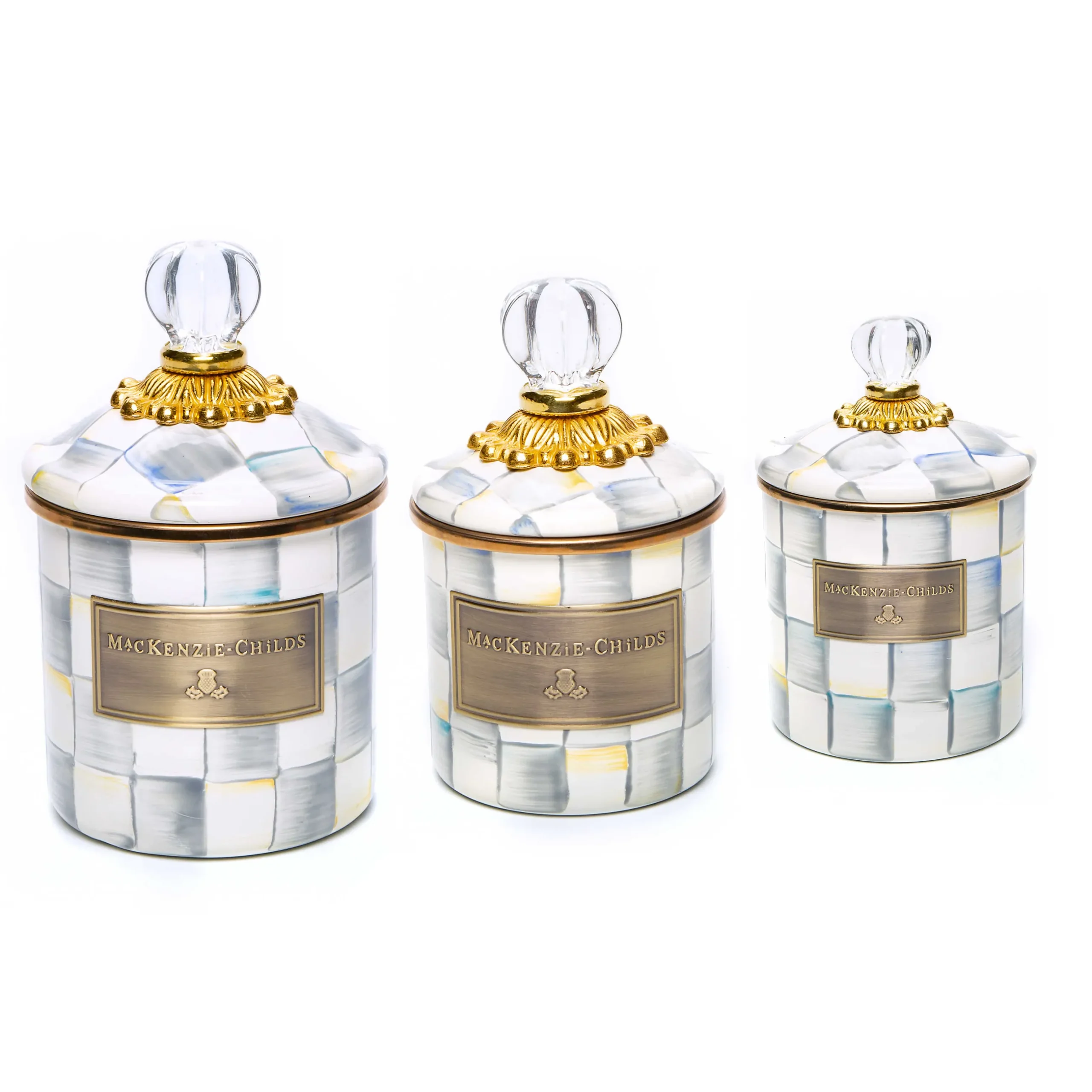 Kitchen & Dining Sets|Kitchen Storage & Organization|MacKenzie-Childs Sterling Check Little Canisters, Set of 3