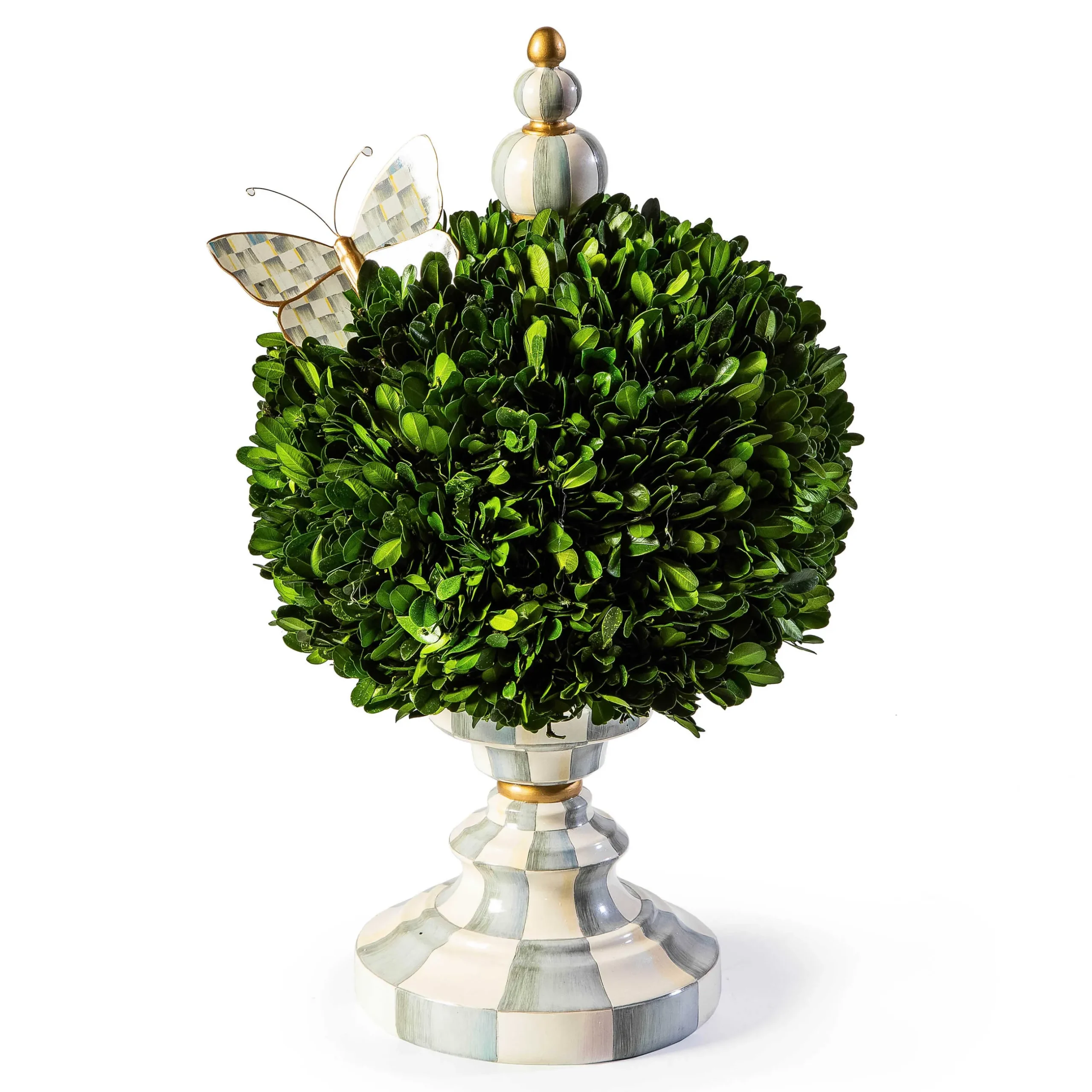 Spring|Greenery & Florals|MacKenzie-Childs Sterling Check Medium Boxwood Centerpiece