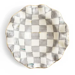 Fall Entertaining|Serveware|MacKenzie-Childs Sterling Check Medium Ceramic Fluted Serving Bowl