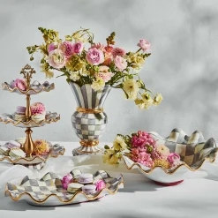 Fall Entertaining|Serveware|MacKenzie-Childs Sterling Check Medium Ceramic Fluted Serving Bowl