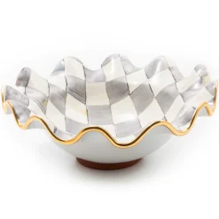 Fall Entertaining|Serveware|MacKenzie-Childs Sterling Check Medium Ceramic Fluted Serving Bowl