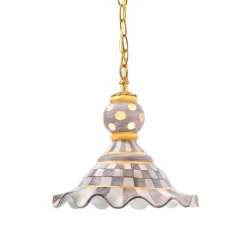 Lighting|MacKenzie-Childs Sterling Check Medium Ceramic Pendant Lamp