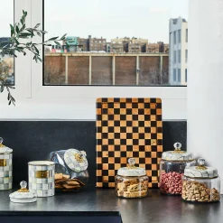Kitchen Storage & Organization|MacKenzie-Childs Sterling Check Medium Kitchen Canister