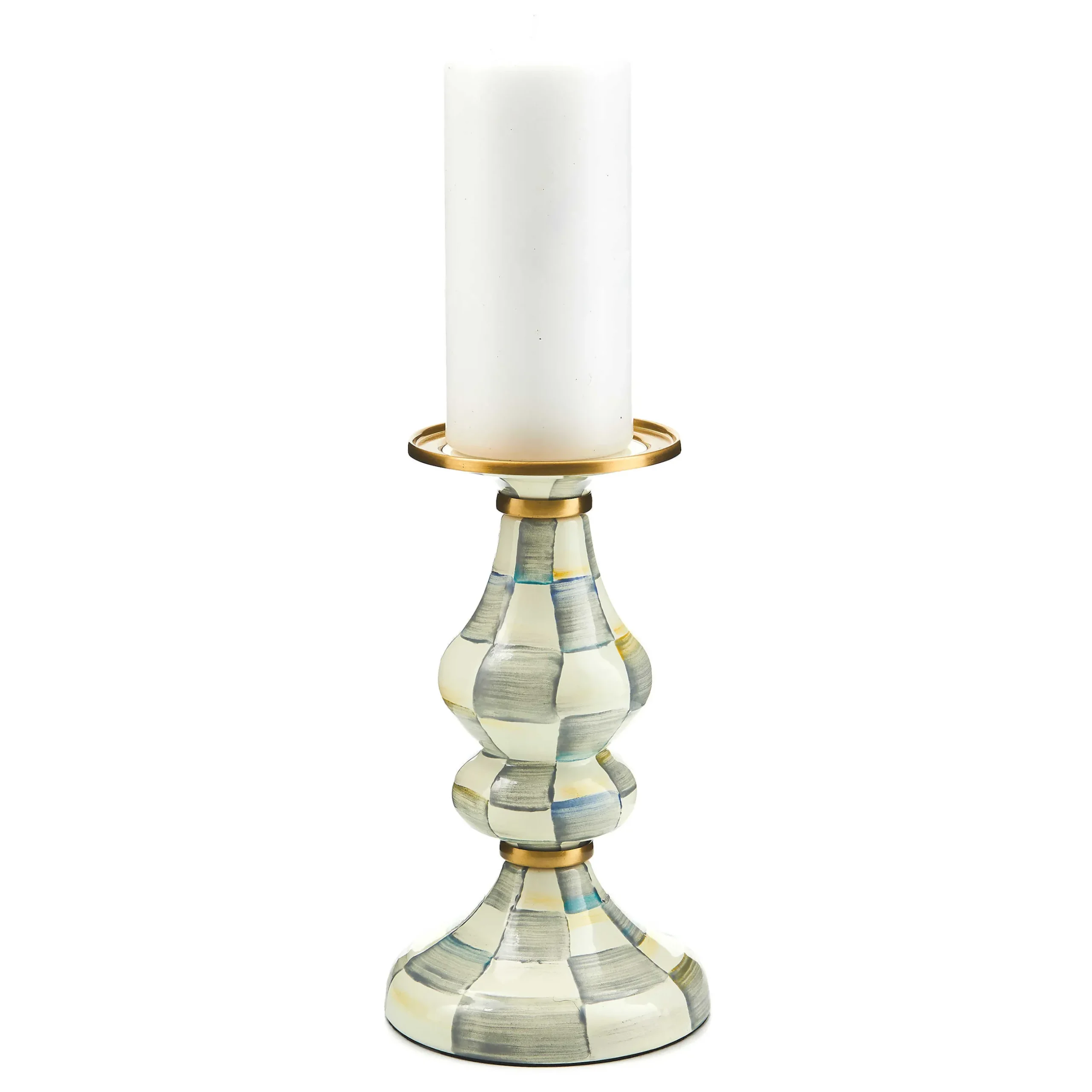 Candles & Fragrances|MacKenzie-Childs Sterling Check Medium Pillar Candlestick