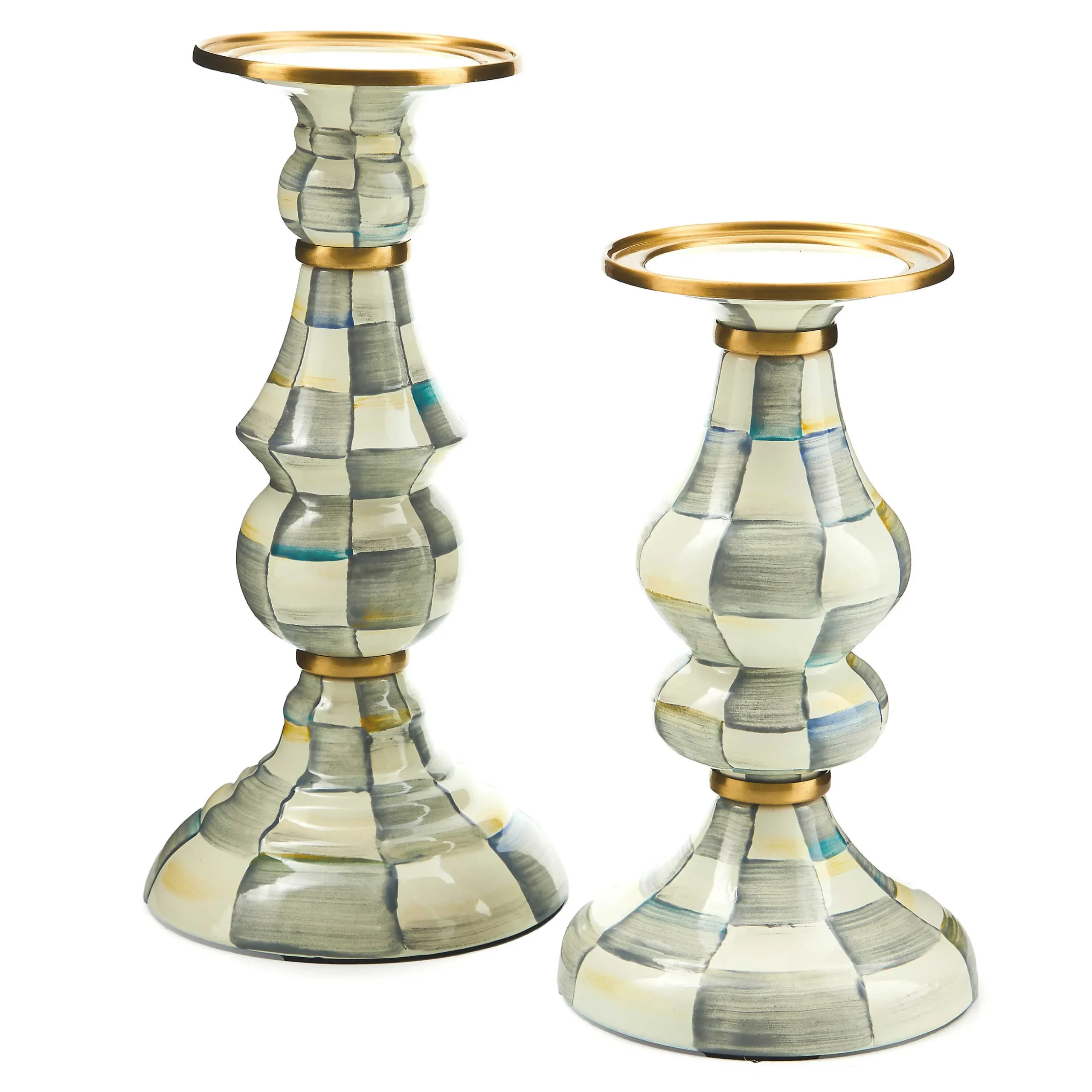 Candles & Fragrances|MacKenzie-Childs Sterling Check Medium Pillar Candlestick