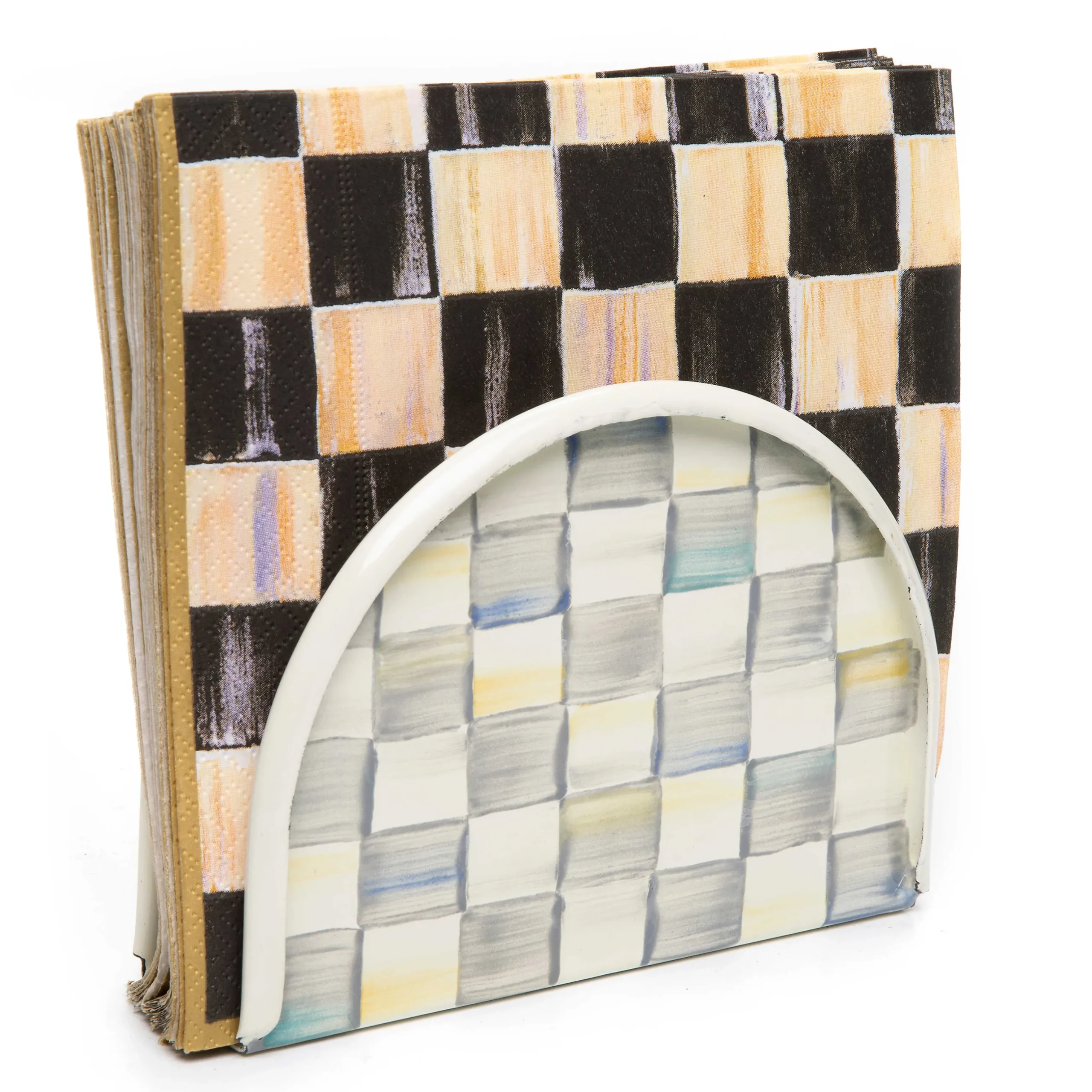Table Accessories|Kitchen Storage & Organization|MacKenzie-Childs Sterling Check Napkin Holder