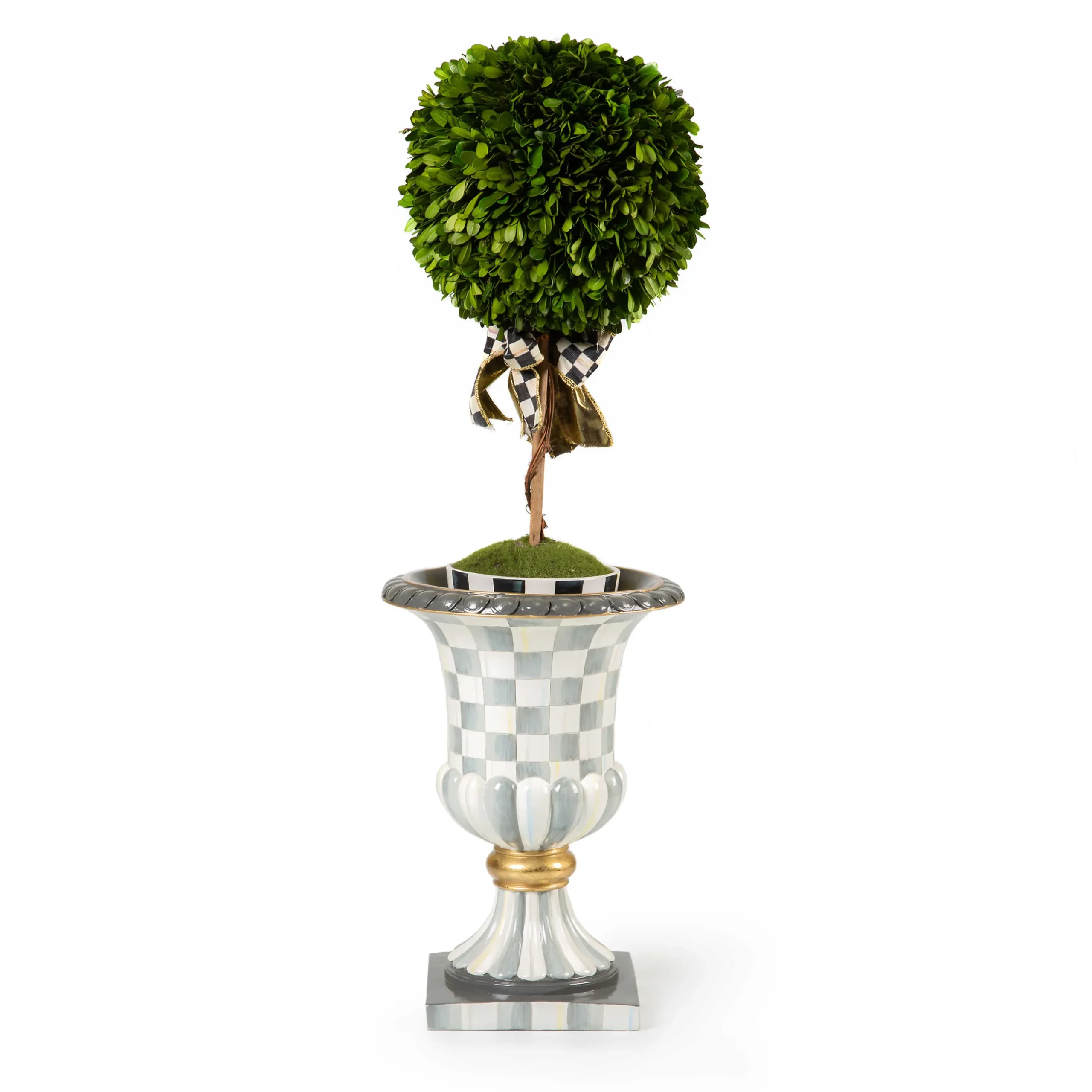 Outdoor|Room Accents|MacKenzie-Childs Sterling Check Pedestal Tabletop Urn