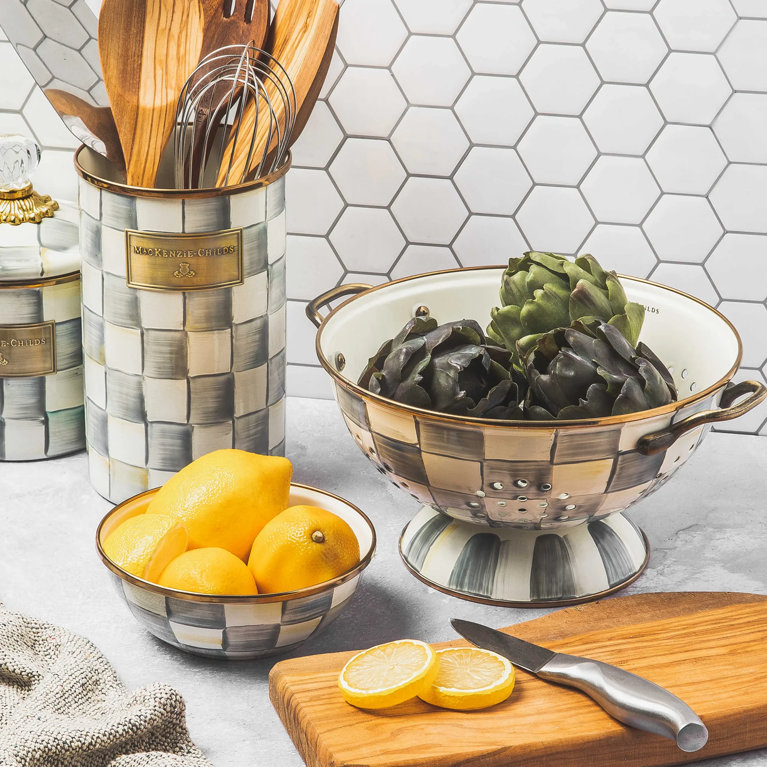 Fall Entertaining|Bar Entertaining|MacKenzie-Childs Sterling Check Pinch Bowl