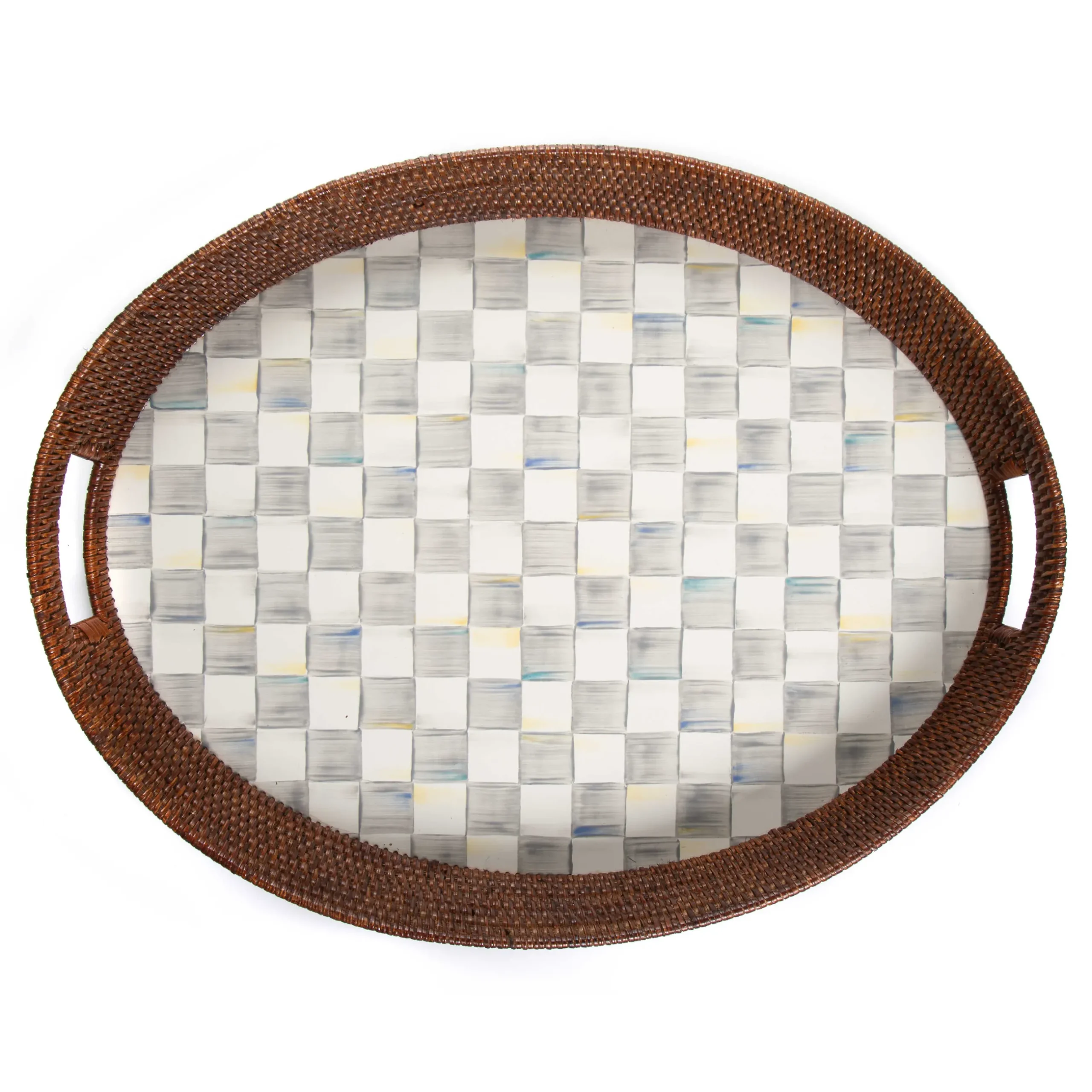 Bar Entertaining|Serveware|MacKenzie-Childs Sterling Check Rattan Enamel Party Serving Tray