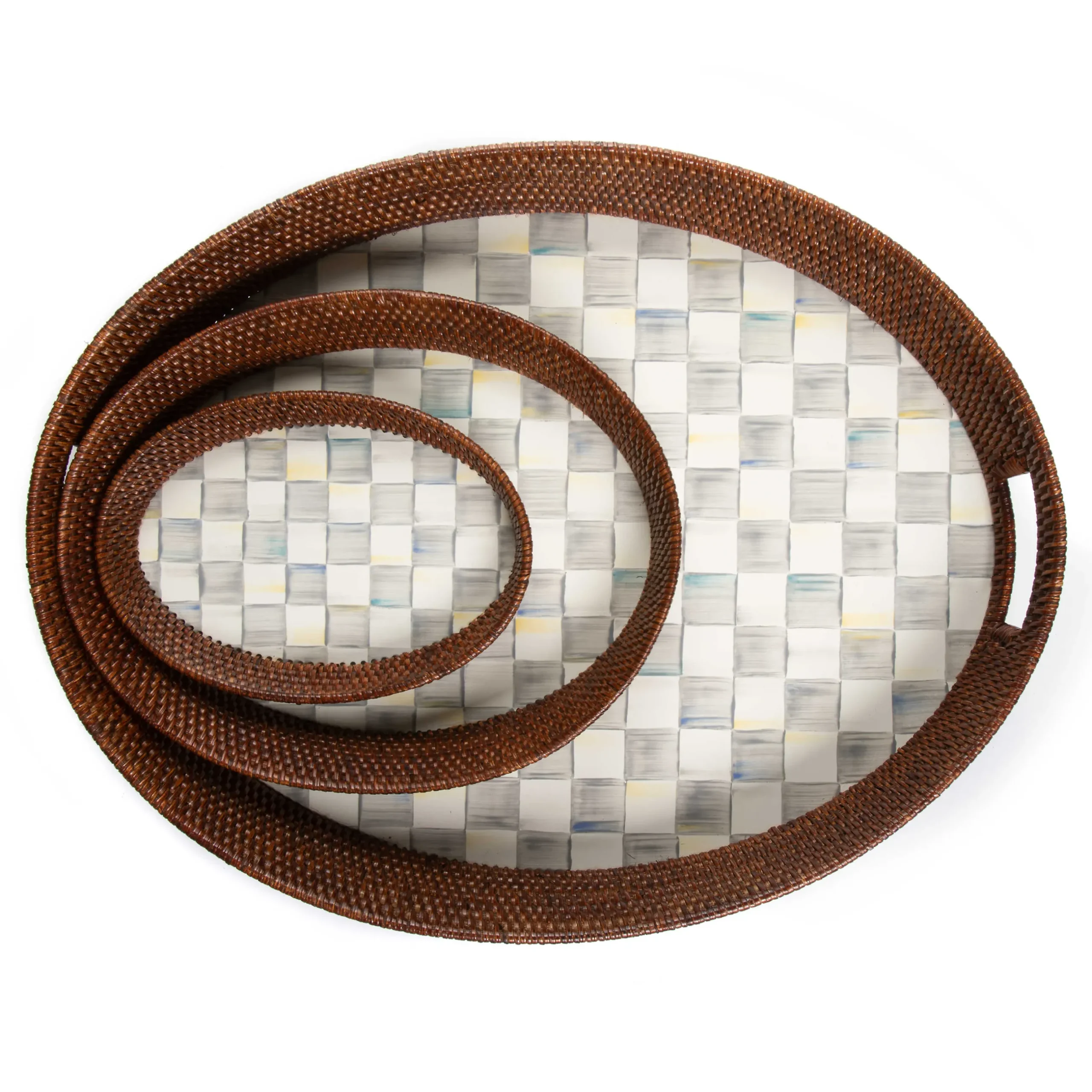 Bar Entertaining|Serveware|MacKenzie-Childs Sterling Check Rattan Enamel Party Serving Tray