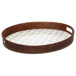 Bar Entertaining|Serveware|MacKenzie-Childs Sterling Check Rattan Enamel Party Serving Tray