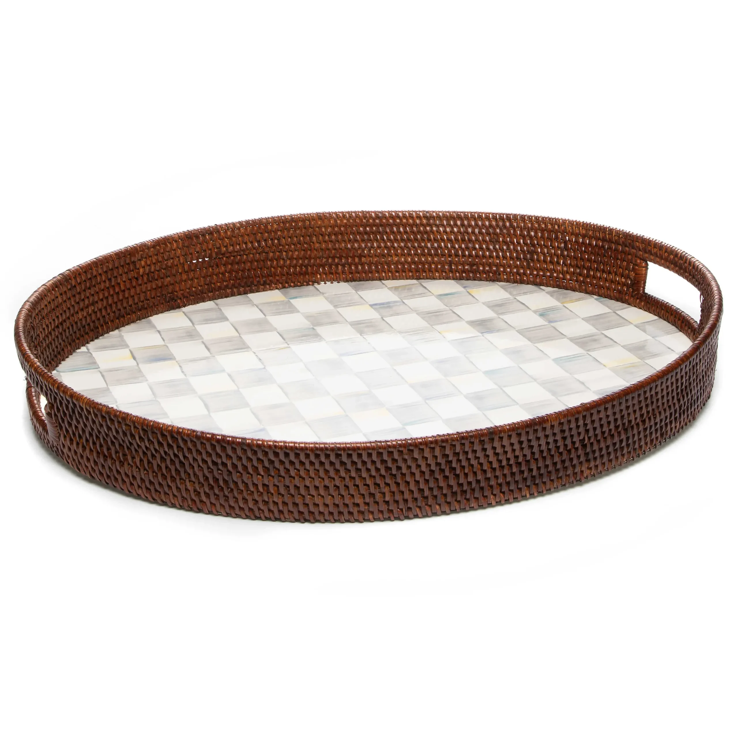 Bar Entertaining|Serveware|MacKenzie-Childs Sterling Check Rattan Enamel Party Serving Tray